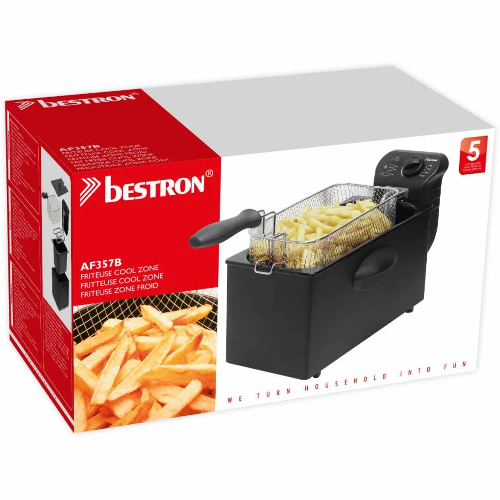 Bestron AF357B frytkownica olejowa z technologią zimnej strefy, 3,5 l, 2000 W, kolor: czarny