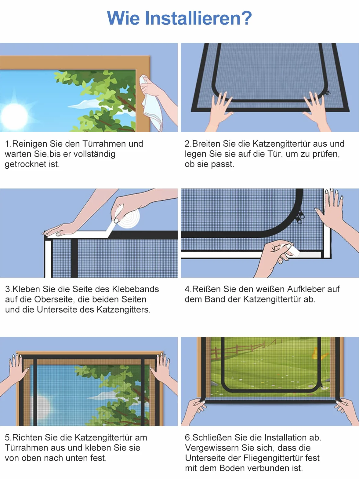 Cat Screen Tür passend für Türgröße 90 cm x 200 cm, Haustier-Fliegengitter-Tür, Trenngitter für Katzen, Doppelreißverschluss