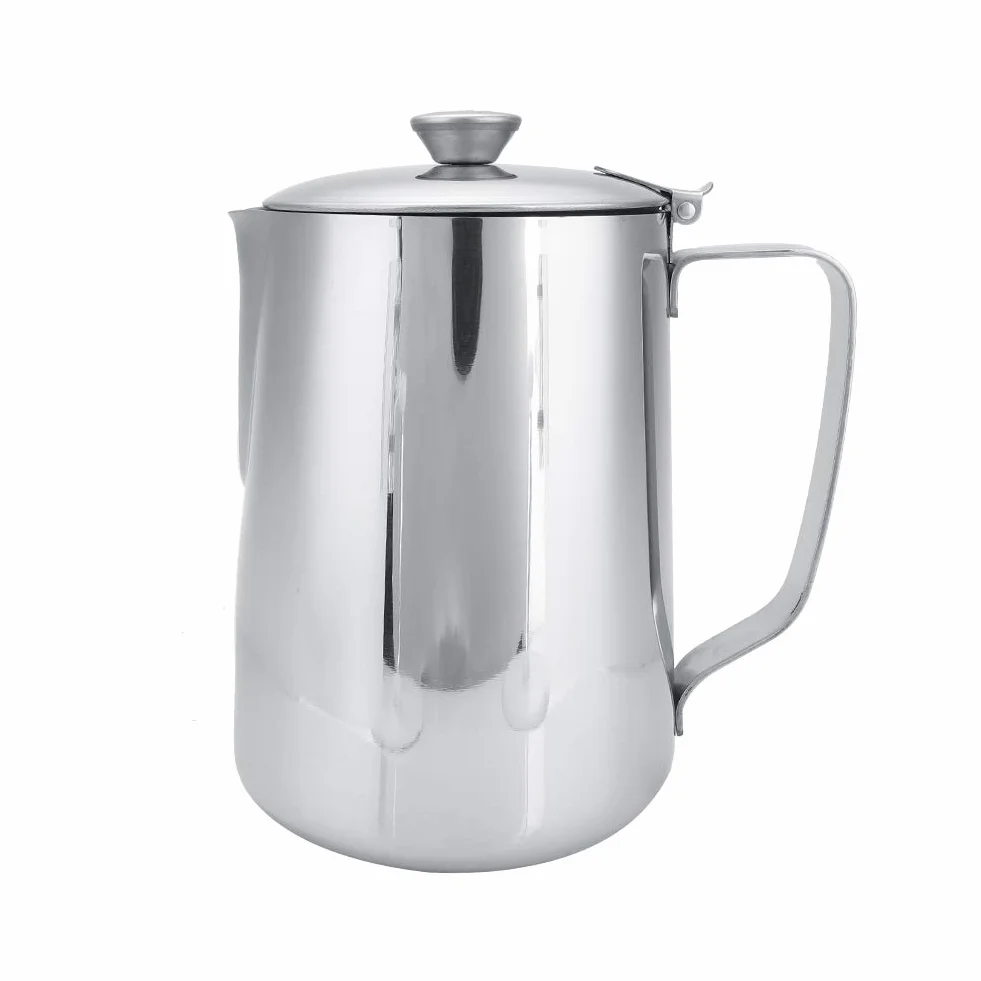 MAGT Dzbanek na mleko z pokrywką, dzbanek na mleko ze stali nierdzewnej, 1000 ml, dzbanek do kawy, pojemnik na mleko, akcesoria barista do kawy lattekowej (1000 ml)