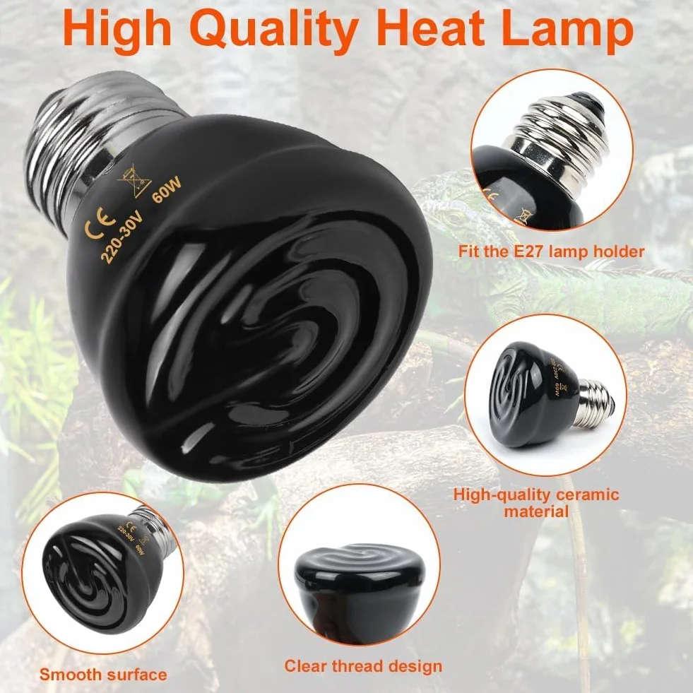 Żółw lampa grzewcza ceramiczny emiter ciepła 60 W E27 220-230 V dla gadów terrarium
