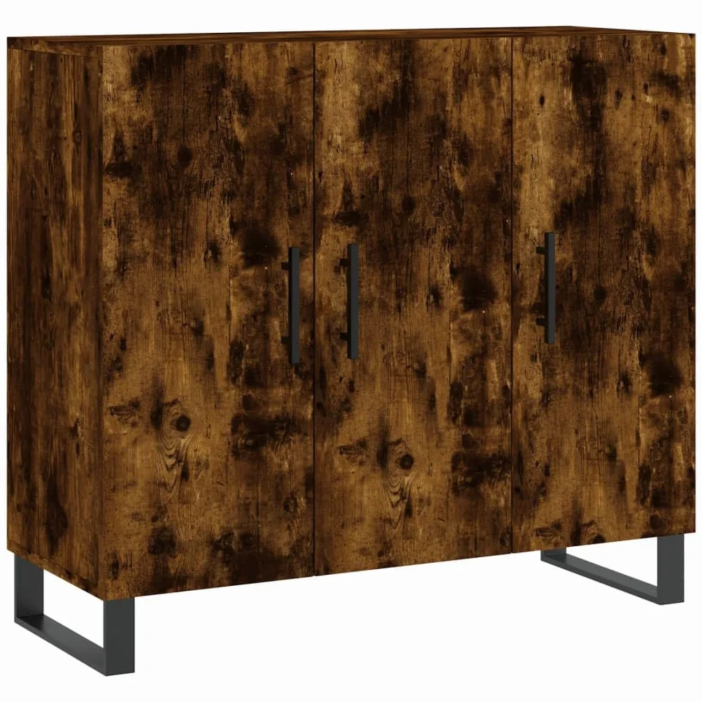 Générique Nowoczesny bufet wędzony dąb 90x34x80 cm, Meble do salonu z drewna konstrukcyjnego z metalowymi nogami, duża przestrzeń do przechowywania i praktyczne drzwi
