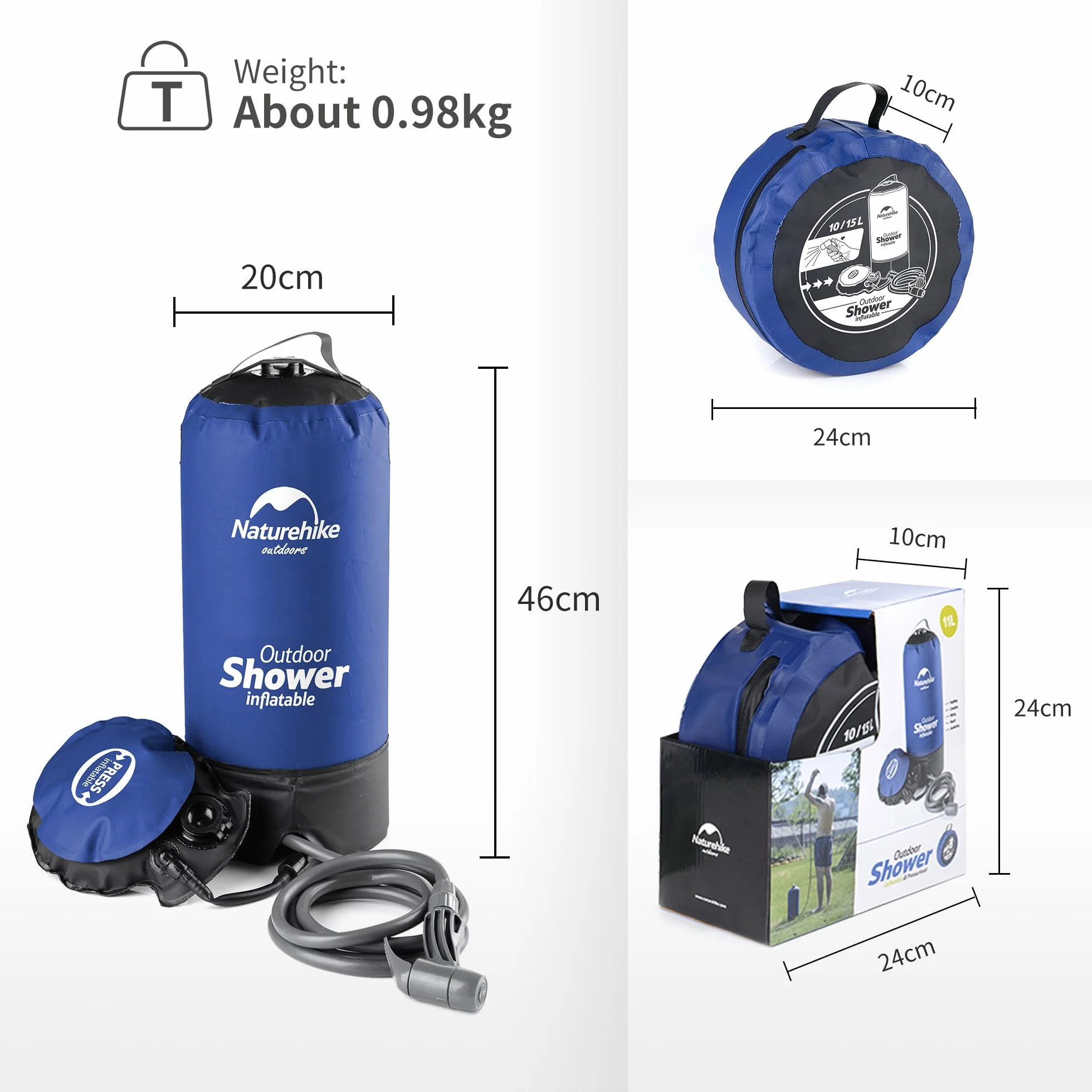 Naturehike Prysznic kempingowy z pompką, mobilny prysznic zewnętrzny z pompką nożną, na kemping, do ogrodu, podróży, samochodu, na plażę, tylko 1 kg – 11 litrów