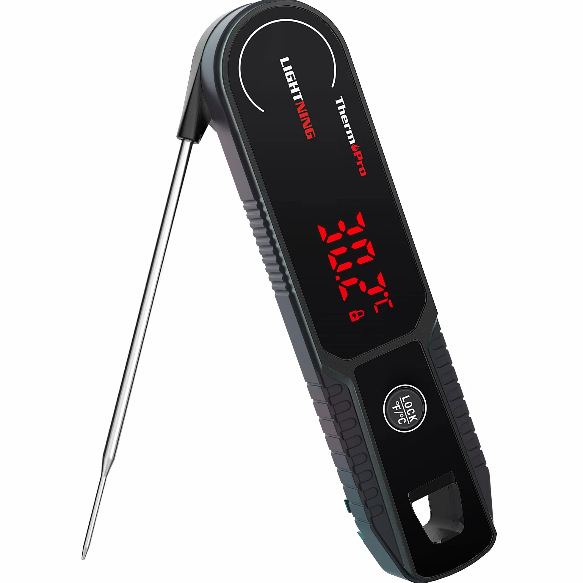 ThermoPro Lightning Termometr do mięsa z natychmiastowym odczytem w jednej sekundzie, kalibrowalny termometr kuchenny do żywności z dwustronnym wyświetlaczem, wodoodporny termometr kuchenny do