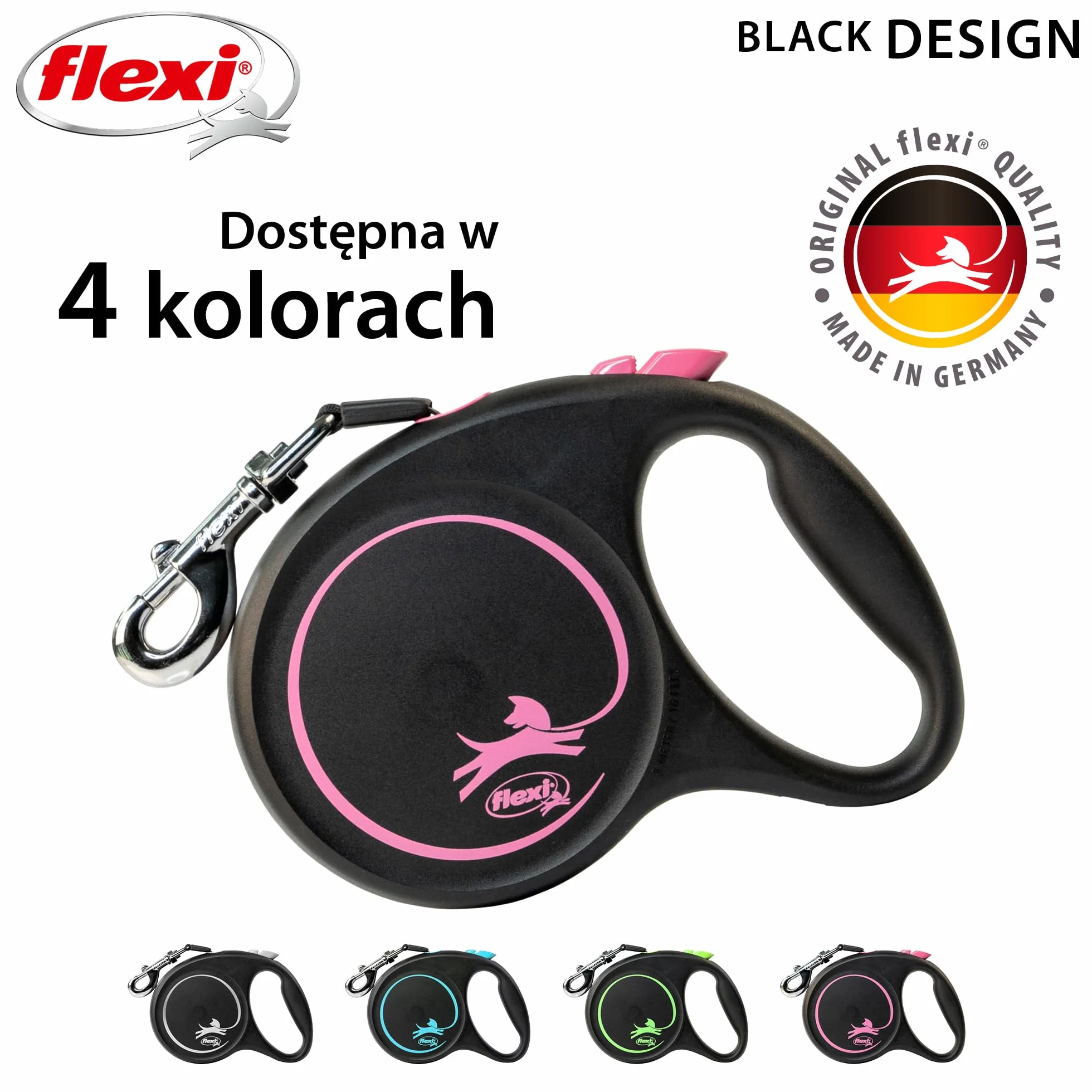 Flexi smycz automatyczna Black Design linka L 5m różowa