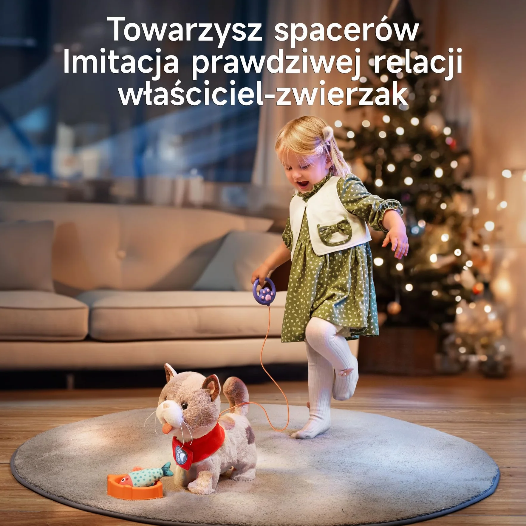 Interaktywny Elektroniczny Pluszowy kot Zabawka dla dzieci, Realistyczny Chodzący kot Zabawka, która chodzi, miauczy, wysuwa język i macha ogonem, Kociak Zabawka z Smycz