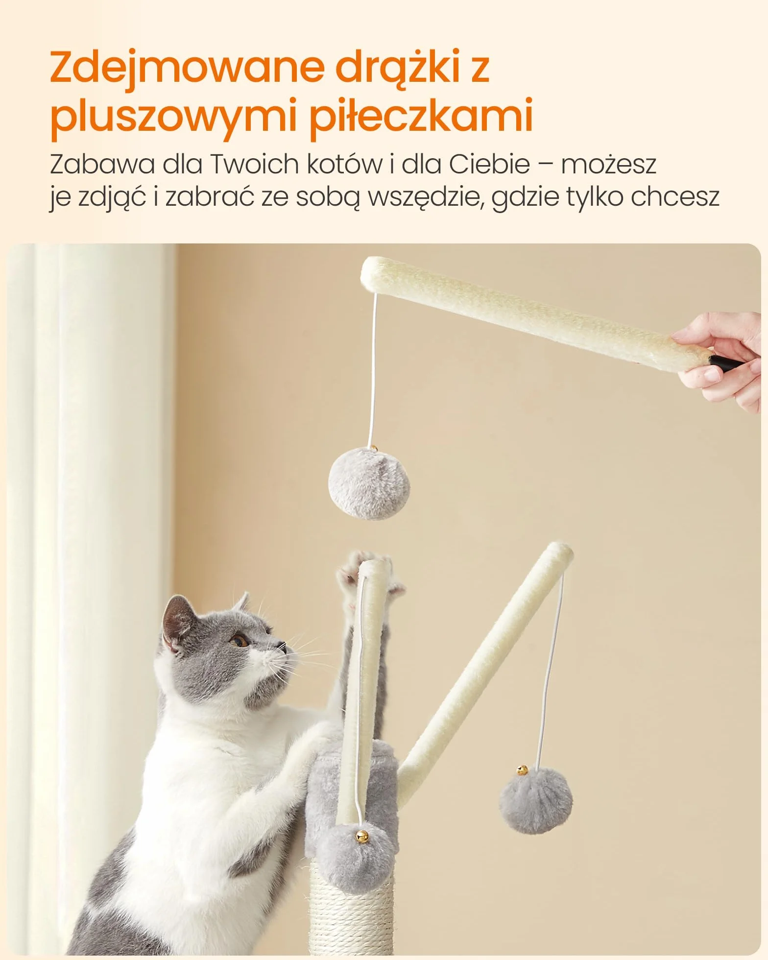 FEANDREA Drapak, drapak dla kotów domowych, kociąt, jasnoszary PCT143W01