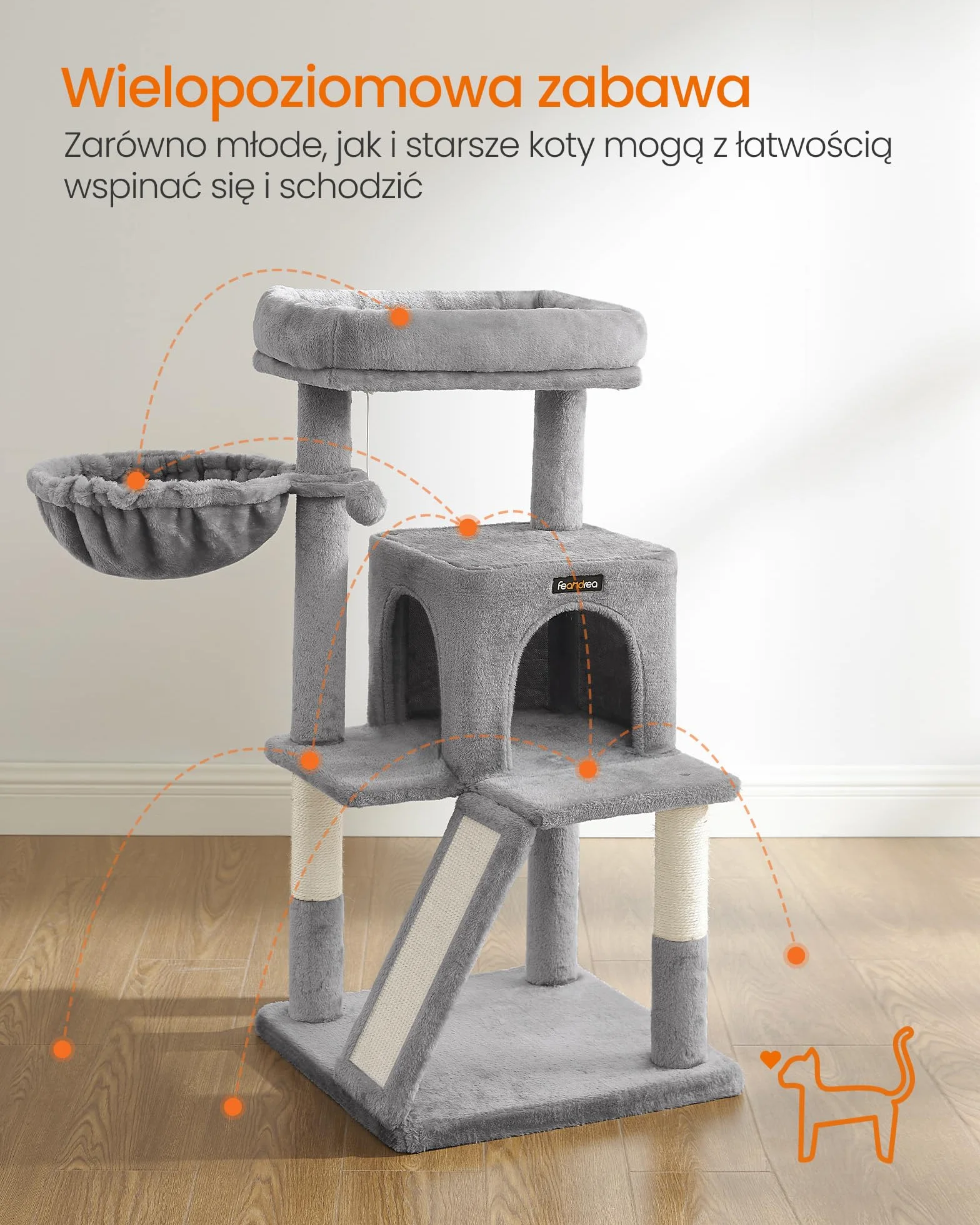 Drapak FEANDREA dla kota z dużą platformą jasnoszary PCT51W