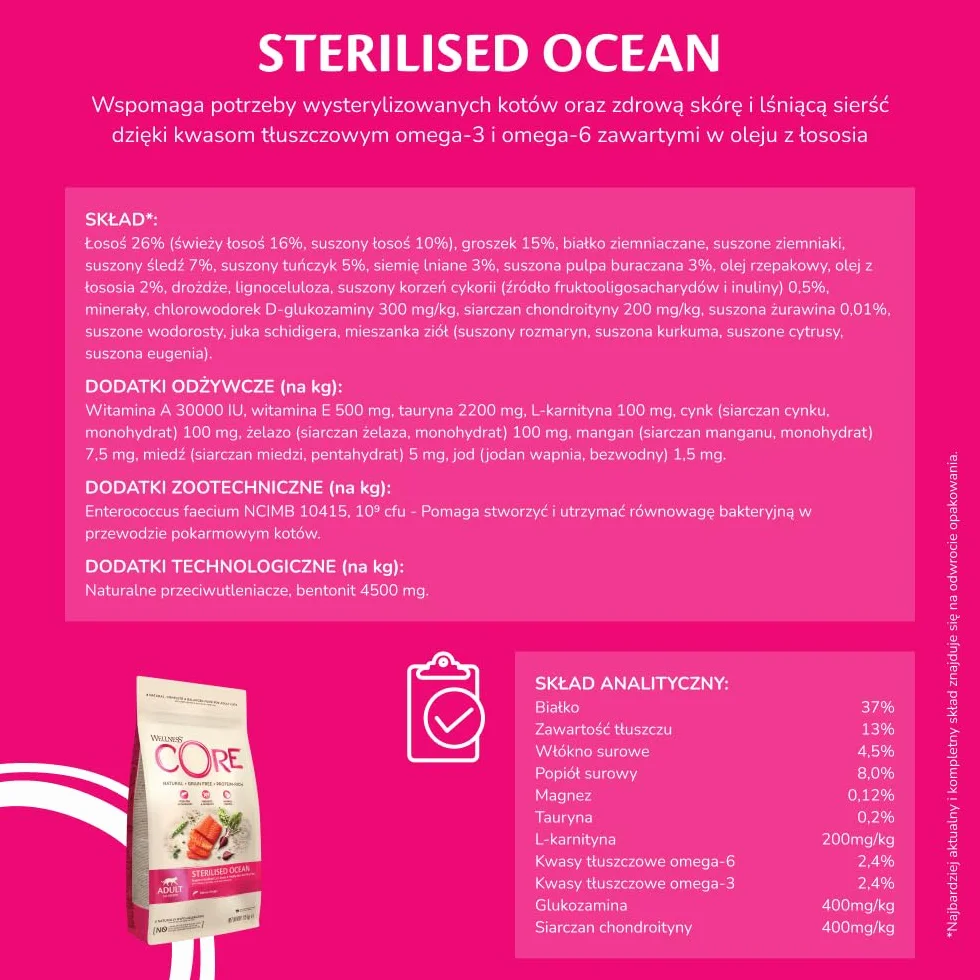 Wellness CORE Sterilised Ocean 1.75 kg Łosoś Sucha Karma dla Kotów Sterylizowanych Bezzbożowa