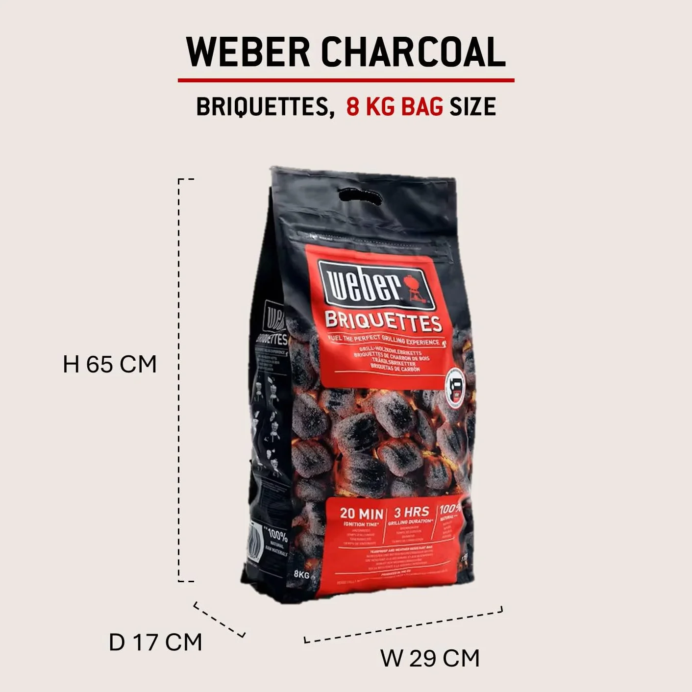 Weber Brykiet do Grilla (Worek 8kg), do Długiego i Stabilnego Żaru, Idealny do Długiego Grillowania Mięsa, 100% Naturalne Drewno, Produkt UE, Zrównoważony Odbiór, Certyfikat FSC (17591)