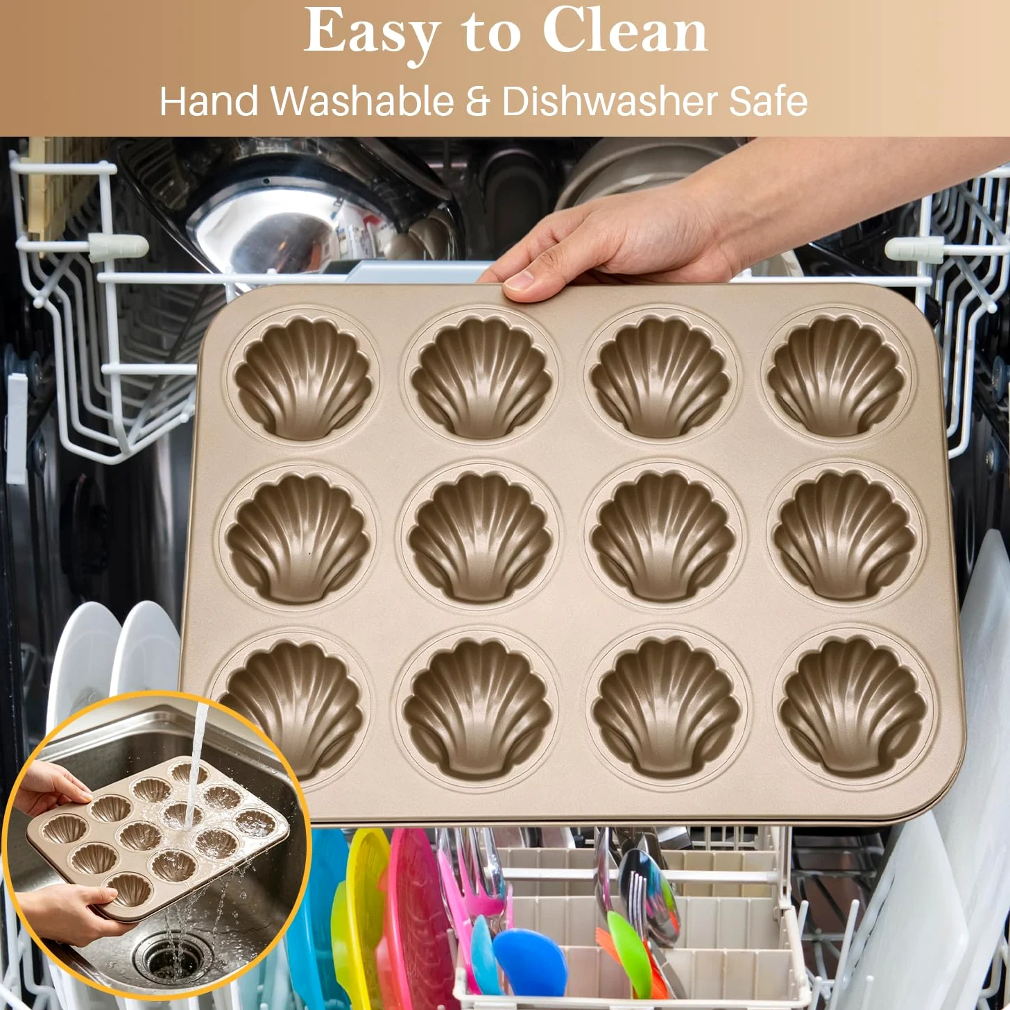 Nonstick Madeleine Pan, 12 Cavity Madeleine Cookies Trays Baking Pan Mold for Oven Baking, Warp Resistants Shell Shape Madeleines Mold Cake Pans