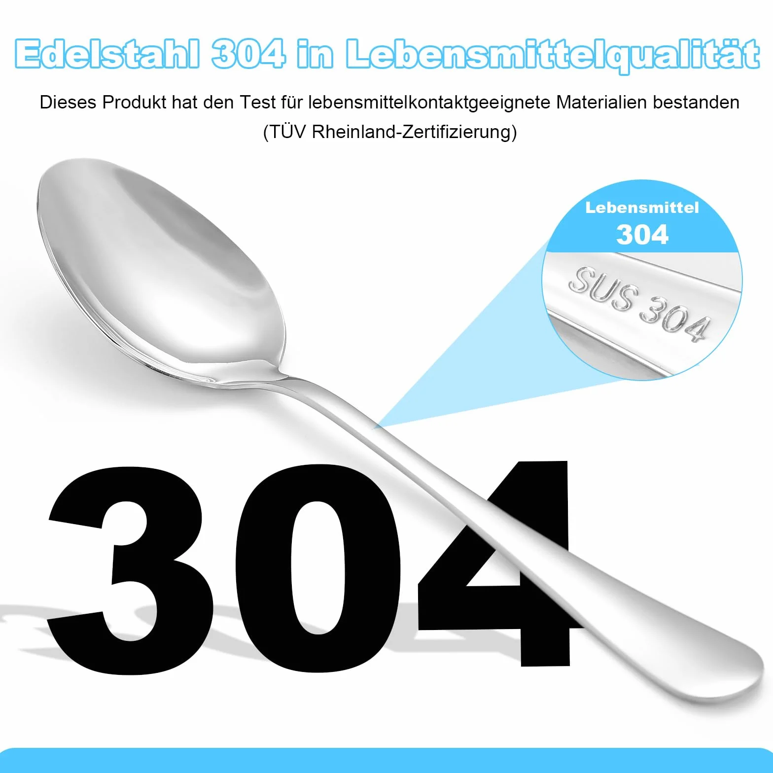 Łyżki ze stali nierdzewnej 304, łyżki do zupy, łyżki do kolacji, łyżka stołowa, 17 cm, zestaw 6 sztuk