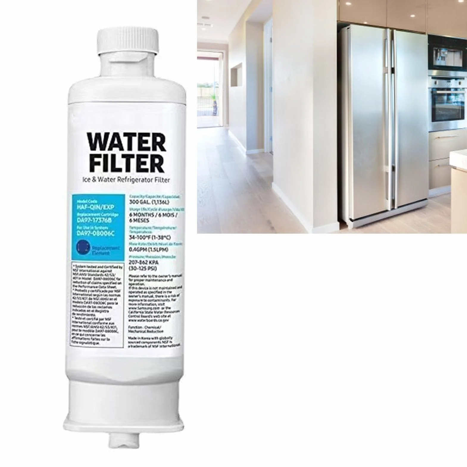 Filtr Wody do Lodówki, DA97 17376B Odporny na Wycieki Filtracja Premium Wymiana Filtra Wody w Lodówce Wkład Filtra Wody do Lodówki dla Domu