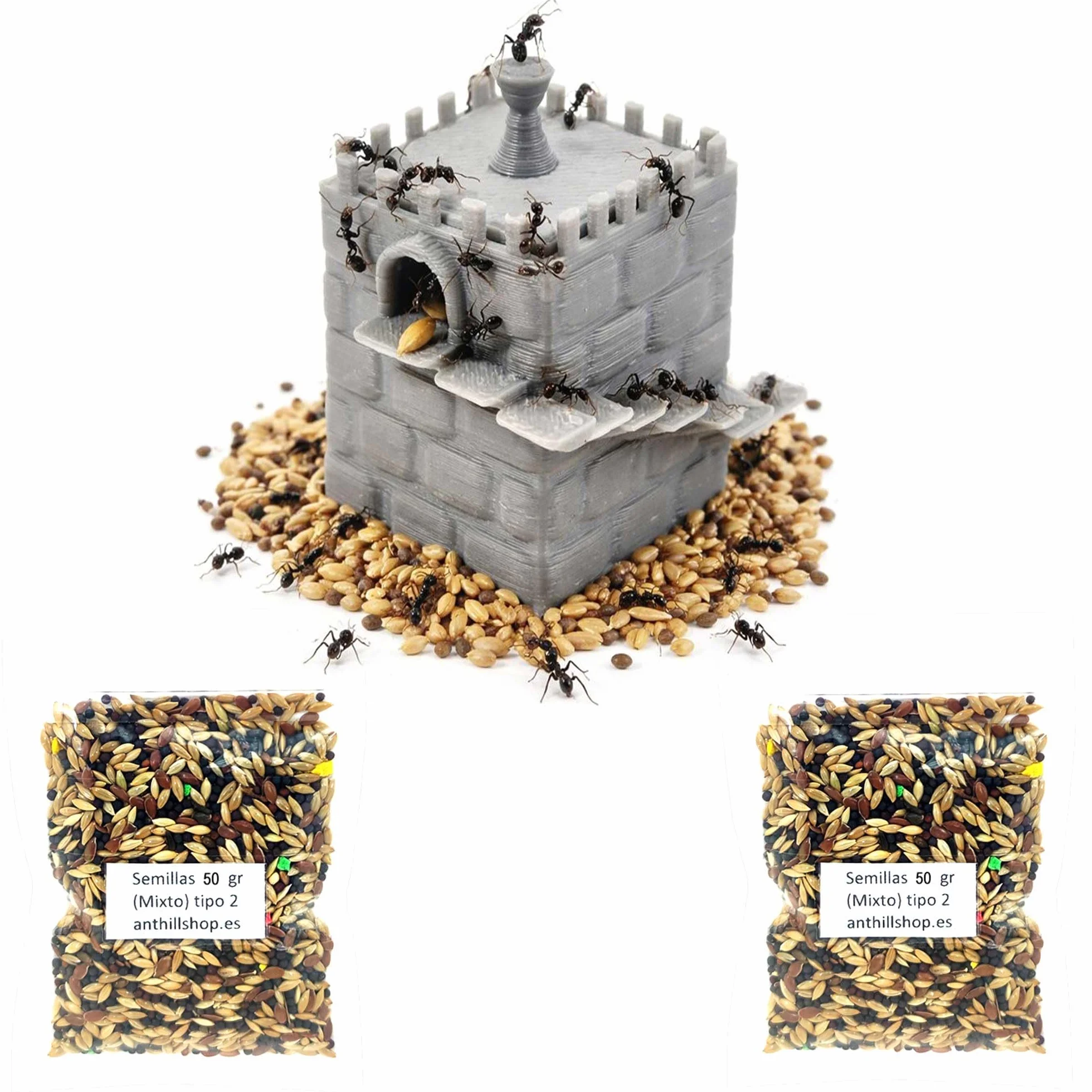 Pokarm dla mrówek, nasion 100 gr, dozownik nasion, do mrówek i mrówek (mały 30 x 30 x 35 mm)