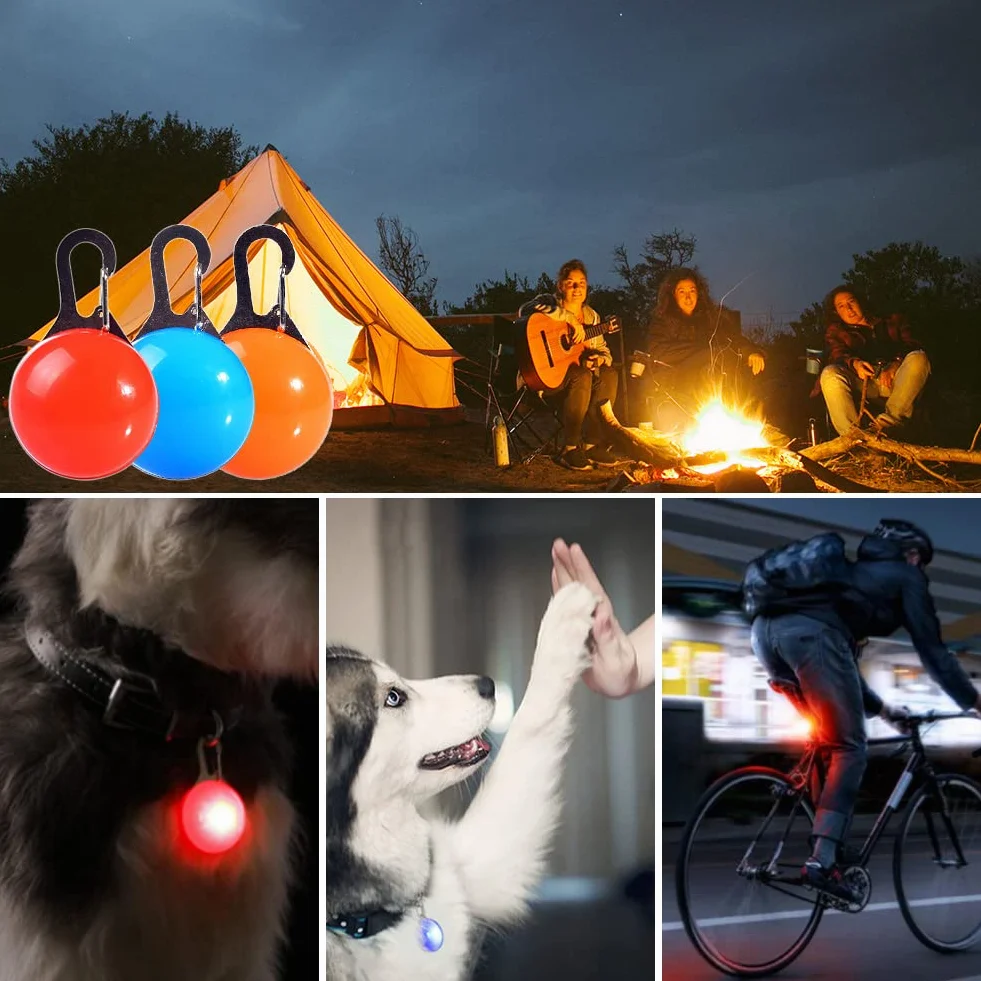 Podświetlany wisiorek LED dla psa, lampka bezpieczna, 3 sztuki, metal