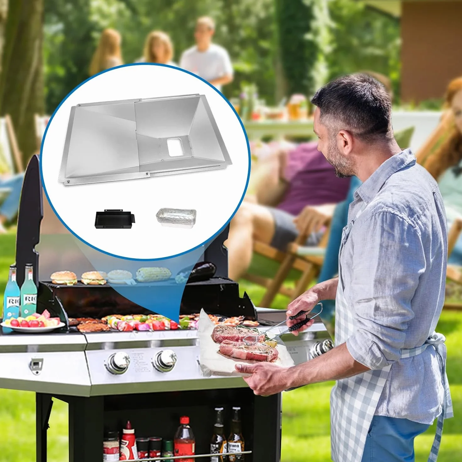 Denmay Uniwersalna wanna na tłuszcz z tacką ociekową 38-65 cm, regulowana patelnia ociekowa do grilla gazowego 2, 3, 4 palników, firmy Charbroil, Enders, Weber, Barbecook, Campingaz, Proficook i wielu