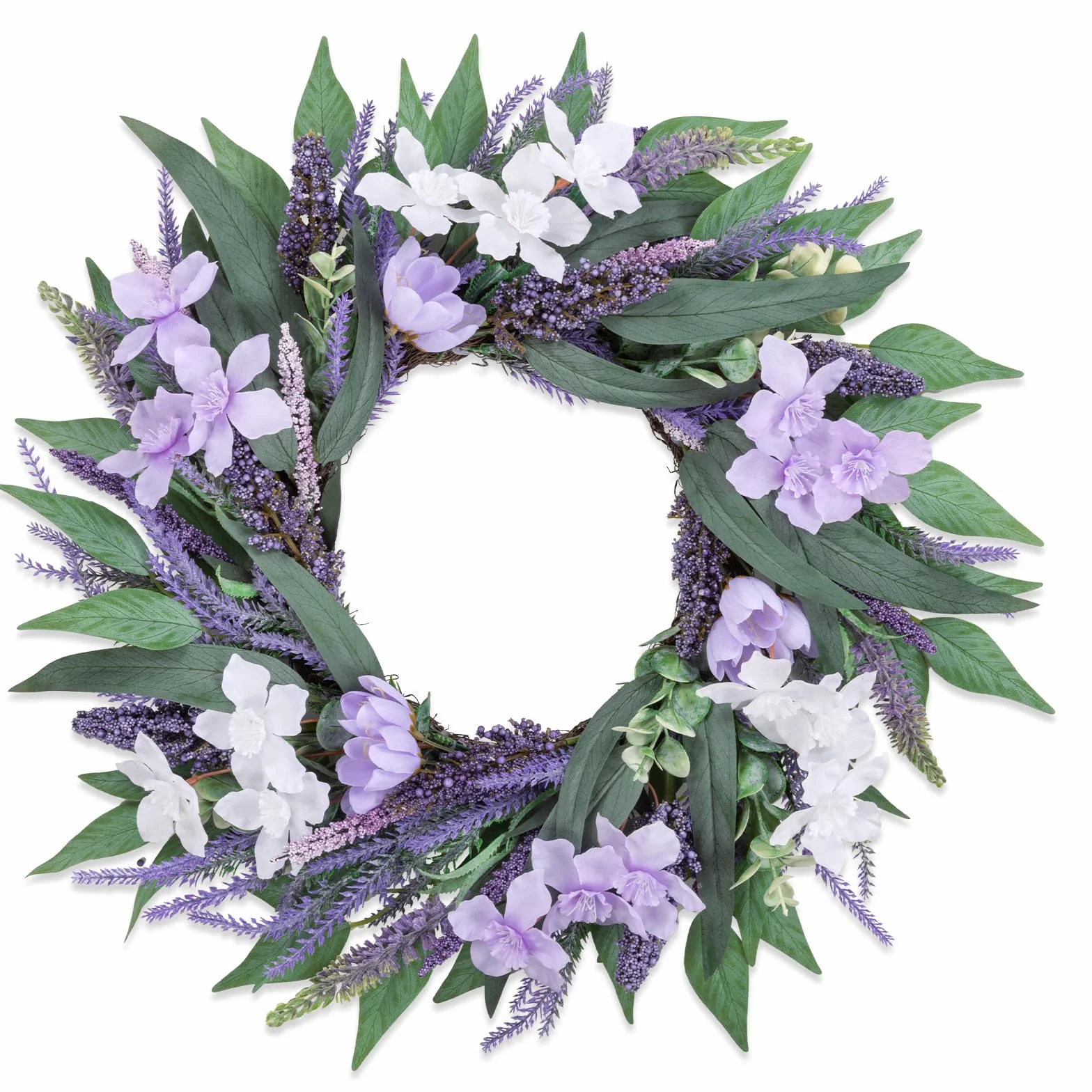 Enyhom Sztuczny wieniec lawendowy całoroczny, 45 cm, wieniec na drzwi, wiosna lato, dekoracja na zewnątrz, do domu wiejskiego, realistycznych kwiatów, wieniec dekoracyjny na drzwi wejściowe, do salonu