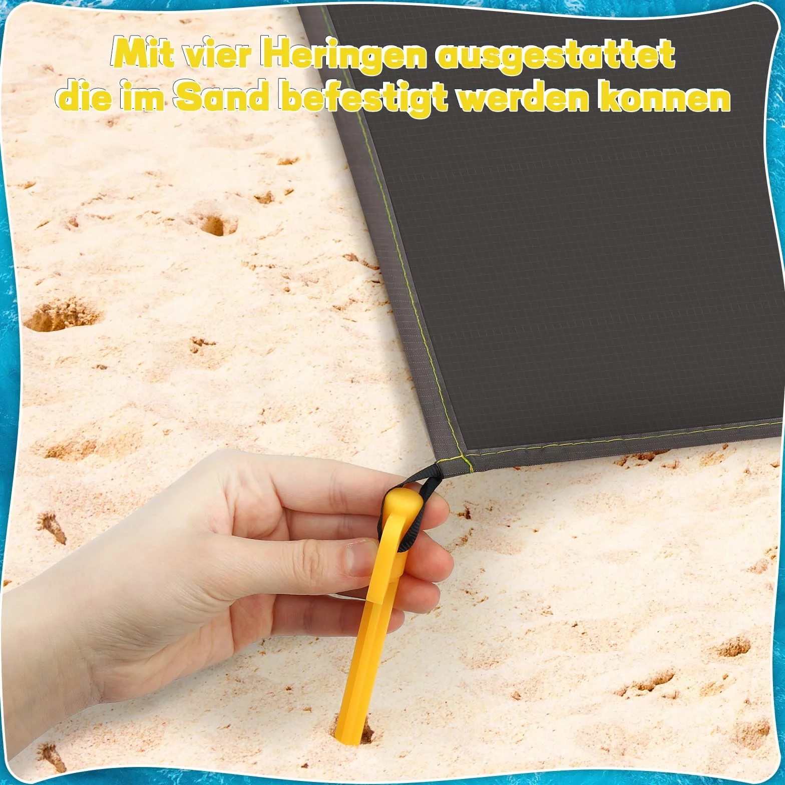 Koc plażowy nieprzepuszczający piasku XXL 210x200 cm - Nieprzepuszczająca i antypiaskowa mata plażowa na plażę, kemping, piknik lub podróże - Idealna na plażę, Lekka i wytrzymała