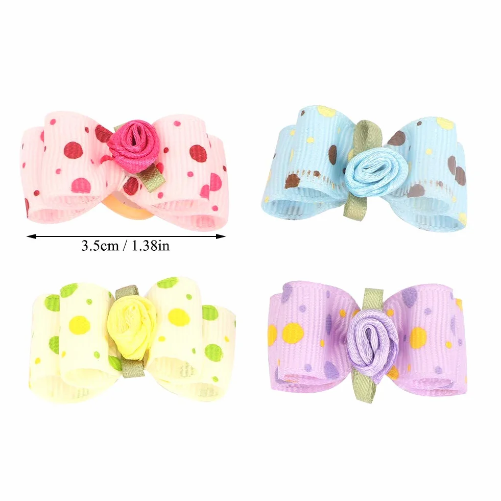 aqxreight 20 szt. Sierść Psa Bowknot z gumką Pet Puppy Teddy Pielęgnacja Włosów Akcesoria Losowy Kolor Boże Narodzenie i Moda Dog BowknotDog Hair Bowknot Akcesoria do Sierści Zwierząt Pielęgnacja