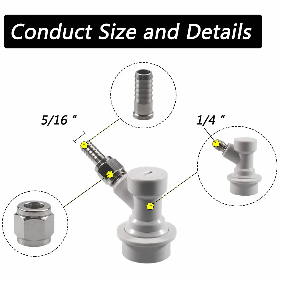 PERA Corny Keg Ball Lock Gas Disconnect MFL 1/4, zawiera nakrętki obrotowe 5/16, 2 zaciski ślimakowe do piwowarstwa domowego