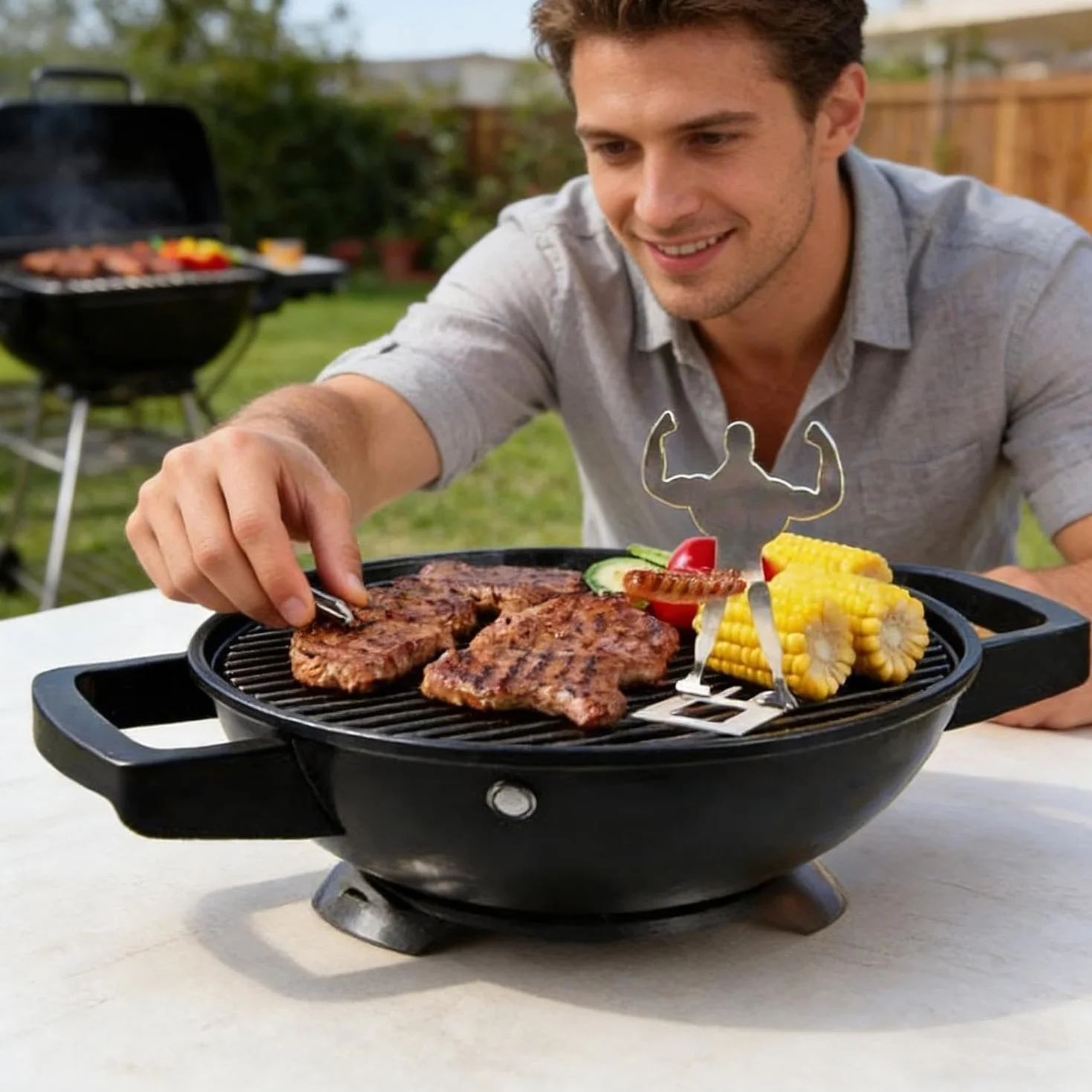 3 sztuki Funny BBQ Stand stojak na kiełbasy, stojak na kiełbasę, stojący mężczyzna, stal nierdzewna, składany, przenośny stojak na grill, piknik, imprezę, uroczystości rodzinne (A)