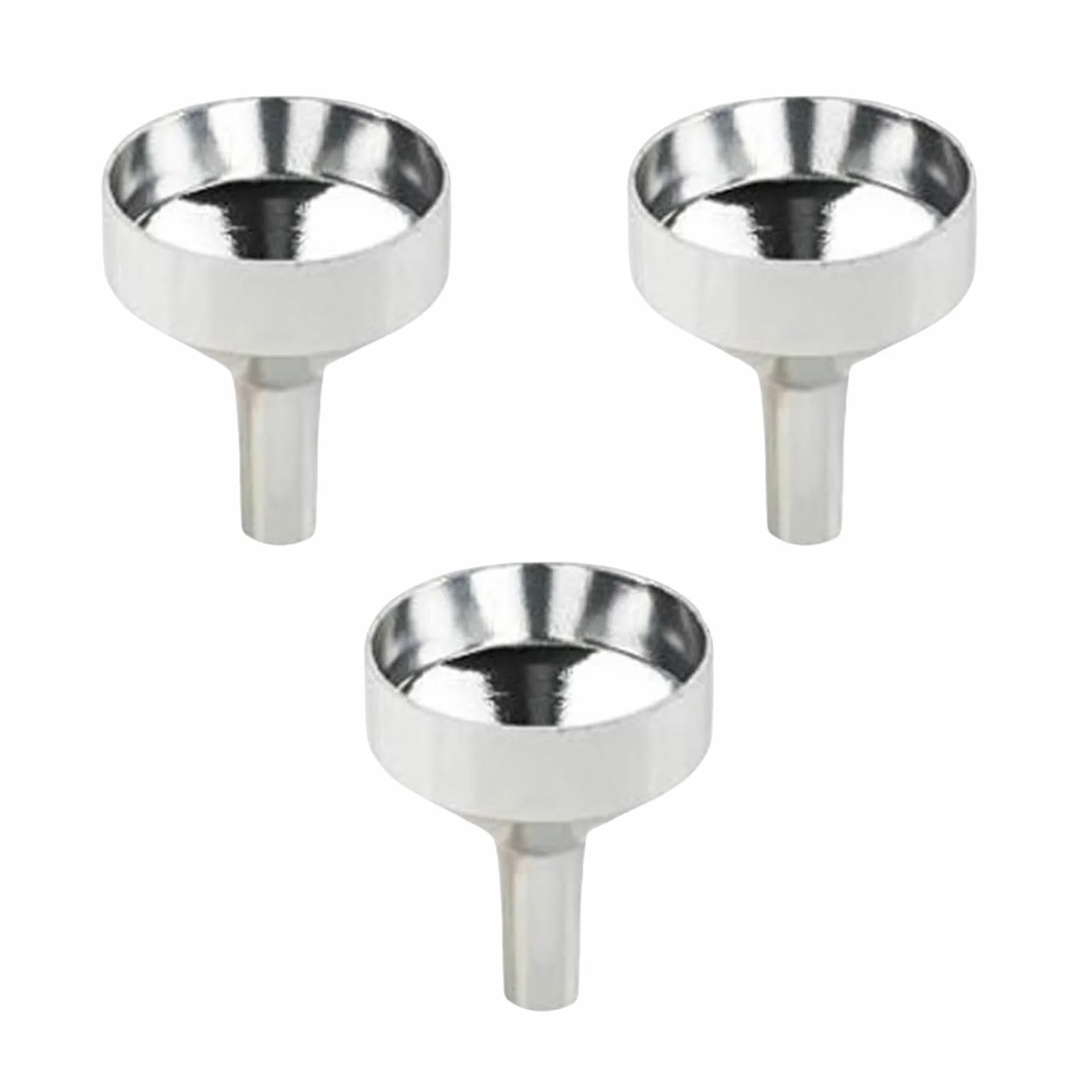 Moguri 3 małe lejki do napełniania butelek, mini lejki do napełniania z metalu, lejki aluminiowe do pojemników na wino dla płynów, kosmetyków, średnica otworu 1,8 cm