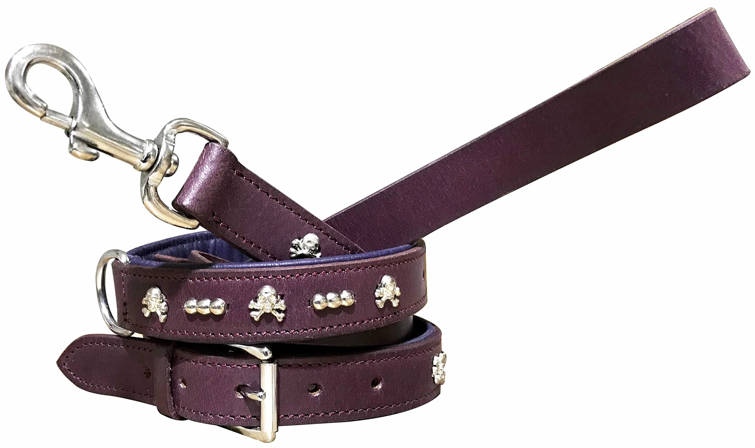 Genuine Leather Dog Collar and Lead Set - M (14-18 Inches)