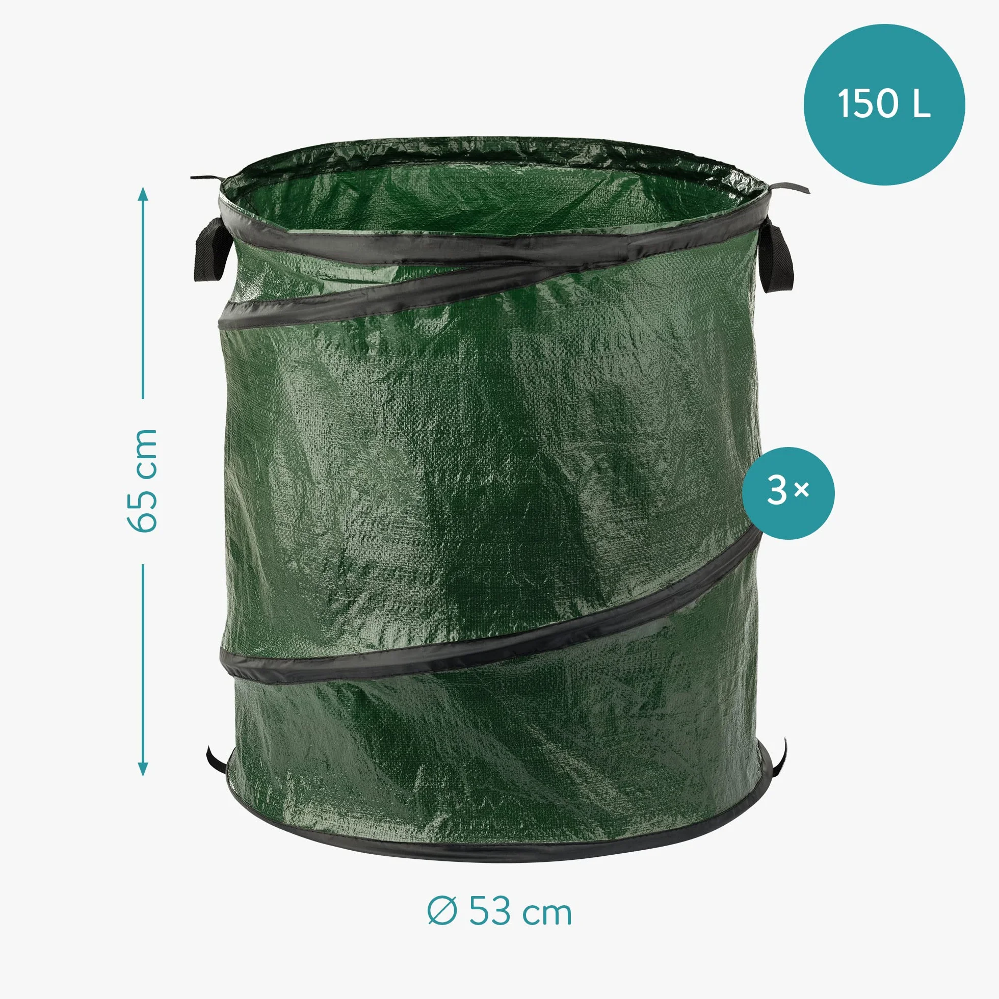 Navaris Worek na odpady ogrodowe, 3 sztuki, 150 l, Ø 53 x 65 cm, zestaw do samodzielnego ustawiania, składany, wolnostojący, duży worek na odpady ogrodowe
