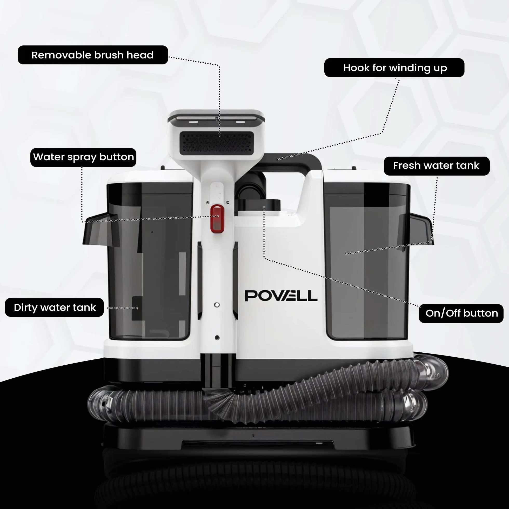 Powell Przenośne odkurzacze do dywanów – 450 W, do tapicerki i usuwania plam | Ręczny odkurzacz do tkanin do czyszczenia sof, kanap, dywaników, siedzeń samochodowych i materacy (biały)