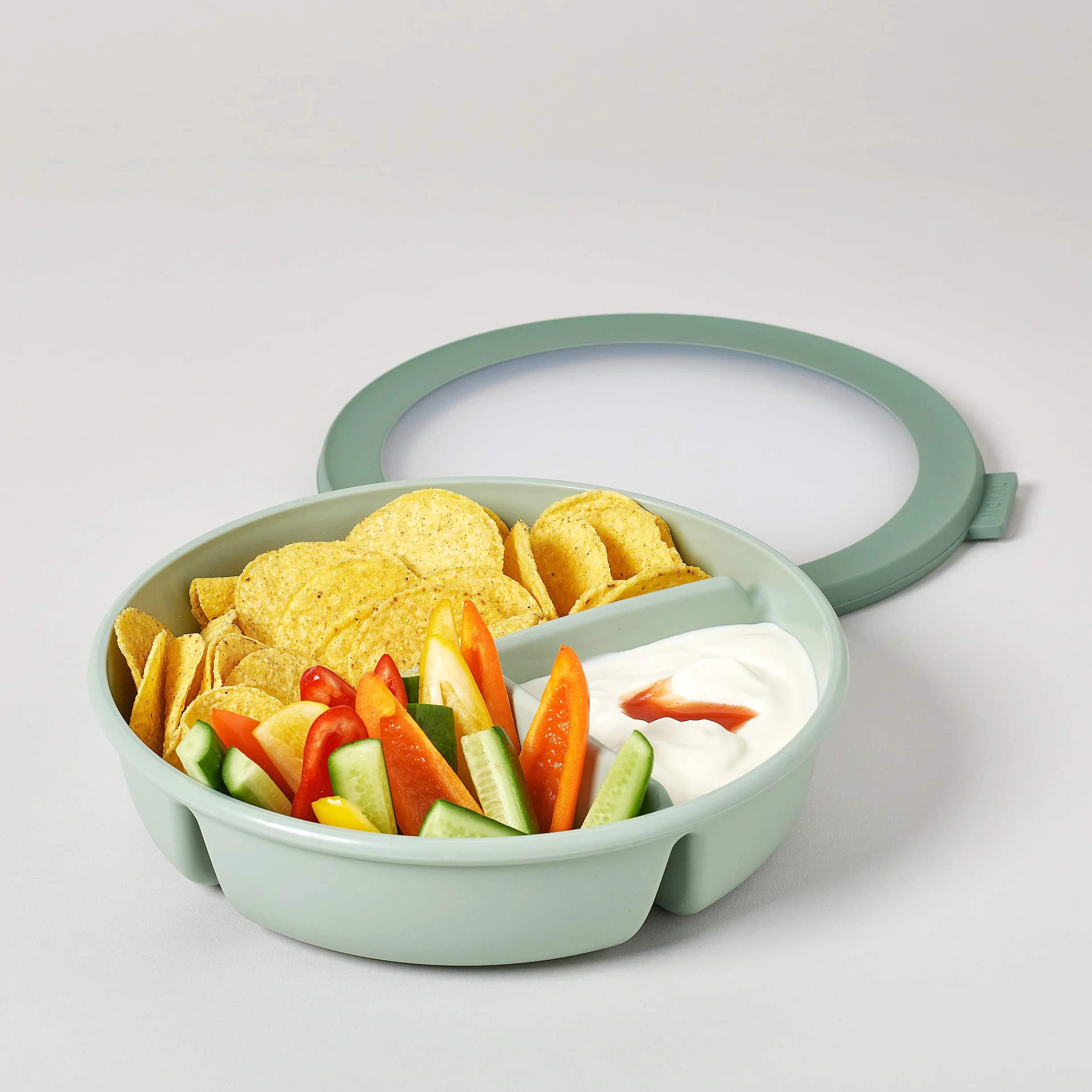 Mepal, Miska Bento, 3-Komorowa Okrągła Miska Cirqula, Hermetyczny Pojemnik do Przechowywania Żywności, Przegródki, Pojemniki na Żywność, 250 Ml, 250 Ml i 500 Ml, Szałwia Nordycka