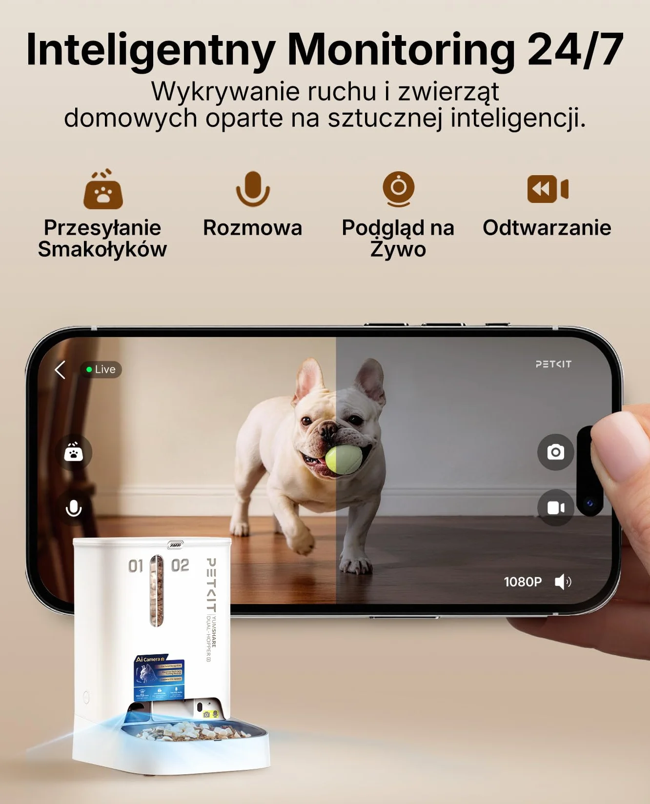 PETKIT Automatyczny Dozownik Karmy dla Kota z Kamerą 2.4G 5GHz WiFi 1080P HD Podwójny Lejek 5L