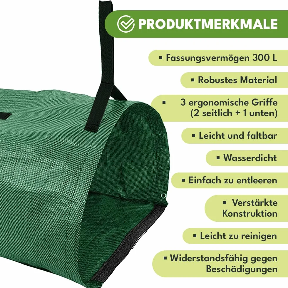 KRUMAD Worek na odpady ogrodowe 200L z 2 uchwytami, 56x43x76 cm, Worek na liście i odpady zielone, Wytrzymały worek ogrodowy PE, Składany, Do ogrodu, liści, trawy, śmieci