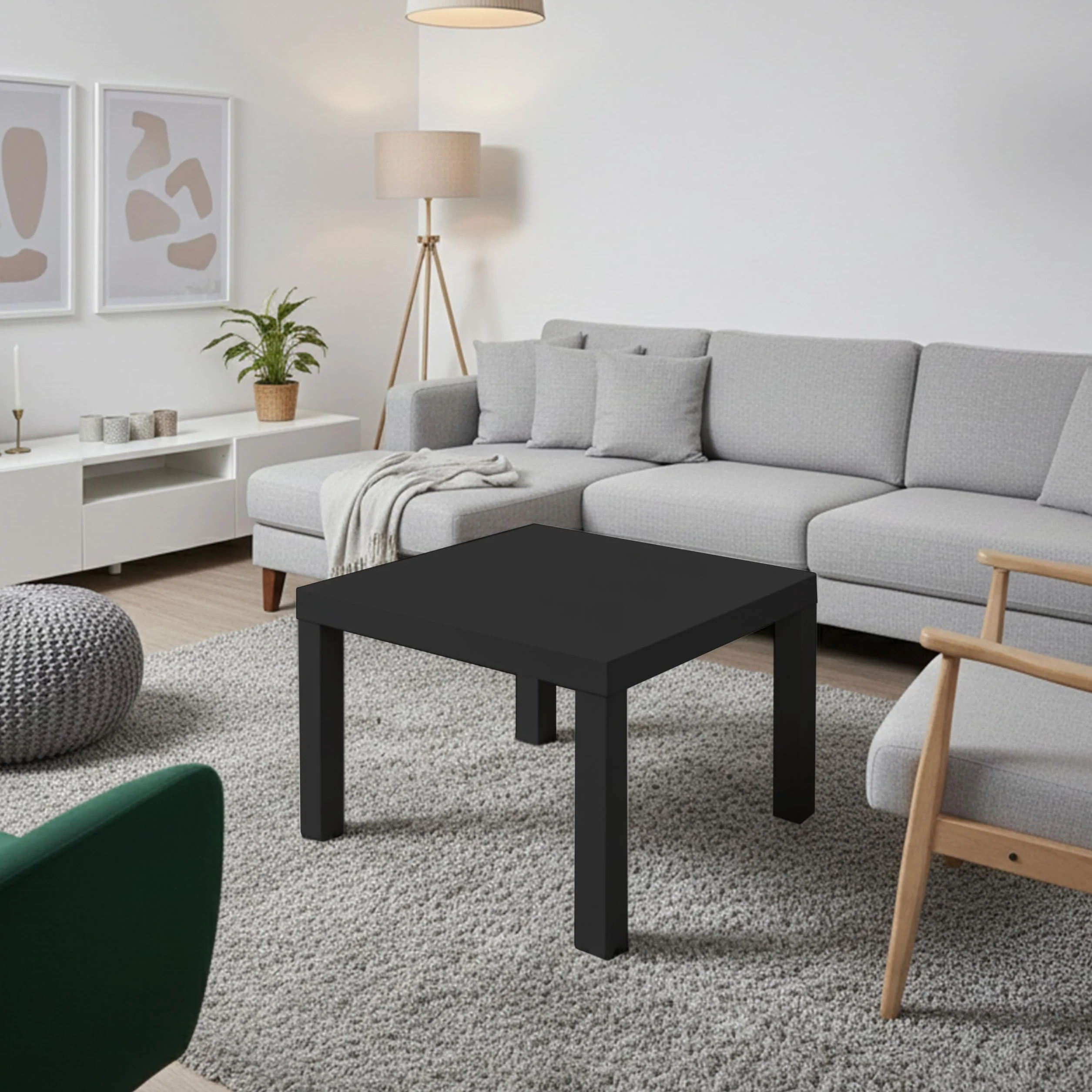 Nowoczesny stolik kawowy biały i czarny ze wzorem – mały stolik do salonu 55 x 55 cm – kwadratowy stolik kawowy – mini stolik i stolik kawowy – czarny