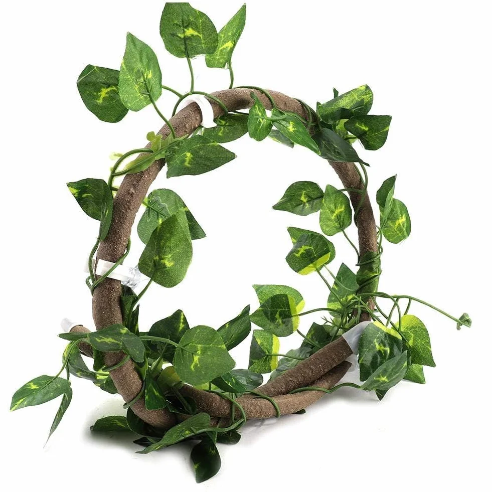 Gad elastyczny oddział wspinaczkowy dżungla Terrario Rattan Habitat Decor z przyssawkami i liśćmi 3.28ft