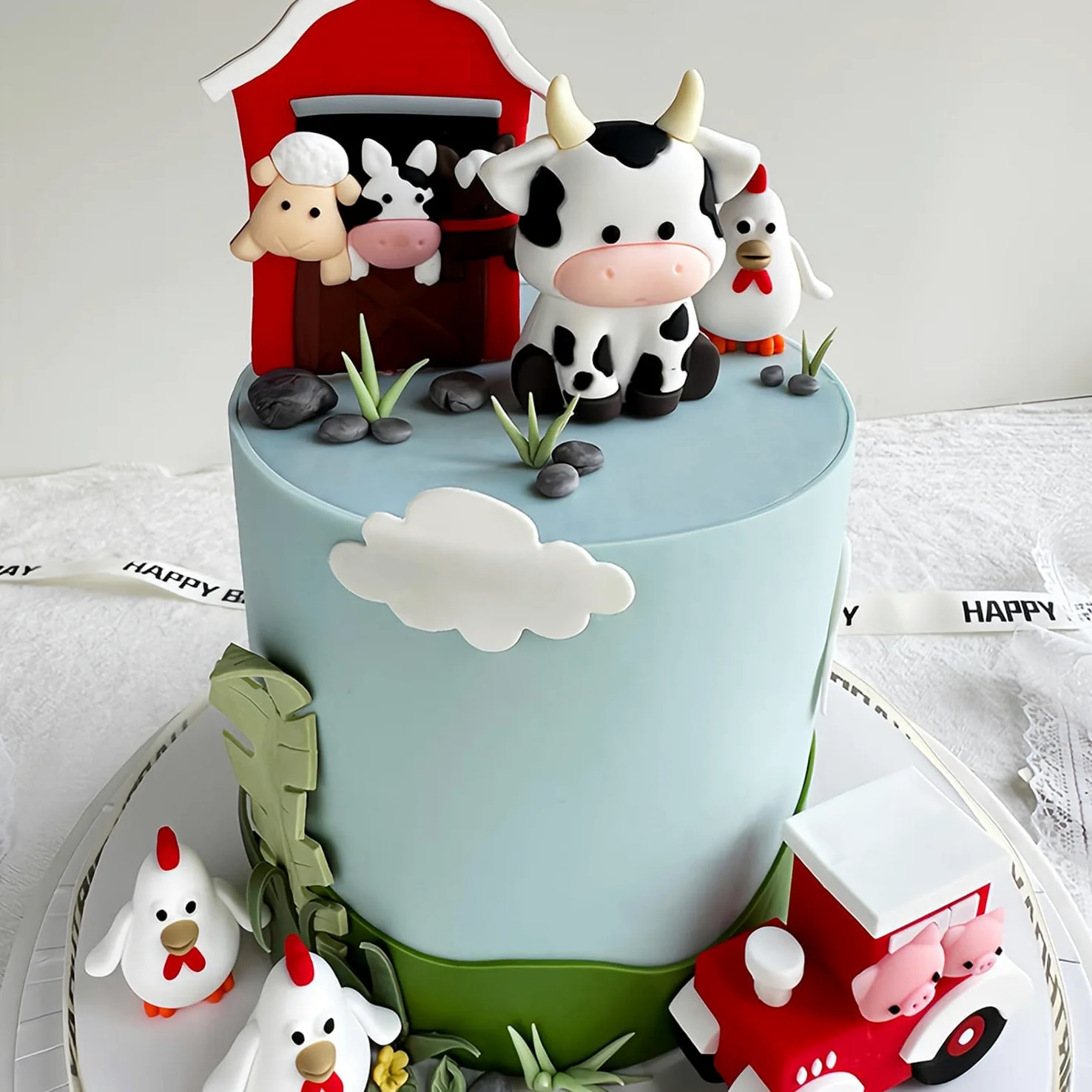 6 dekoracyjnych figur do urodzin na farmie, dekoracja do ciasta zwierzęta, idealne do dekoracji tortów na urodziny i na baby shower, chłopiec i dziewczynka (czerwone)