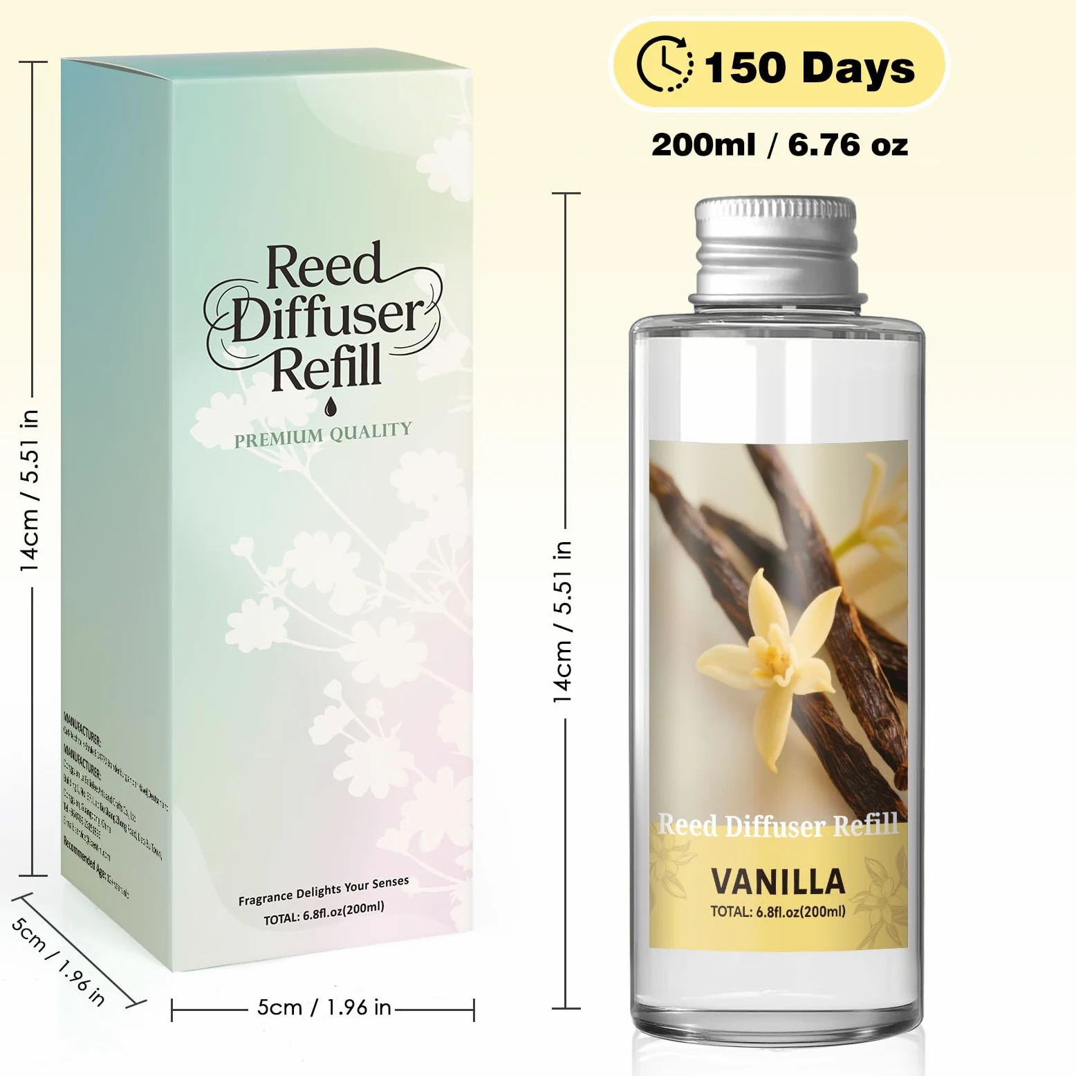 SCENTORINI Wkład do dyfuzora zapachowego Wanilia, 200ML Aromatyczny środek odświeżający do domu, Pałeczki zapachowe do sypialni, łazienki, biura i dekoracji wnętrz
