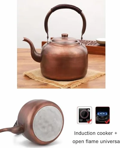 Ręcznie wykonany czajnik do herbaty 5 l z litej miedzi na płytę kuchenną - styl vintage idealny do zaparzania herbaty i kawy dekoracja kuchni pomysł na prezent