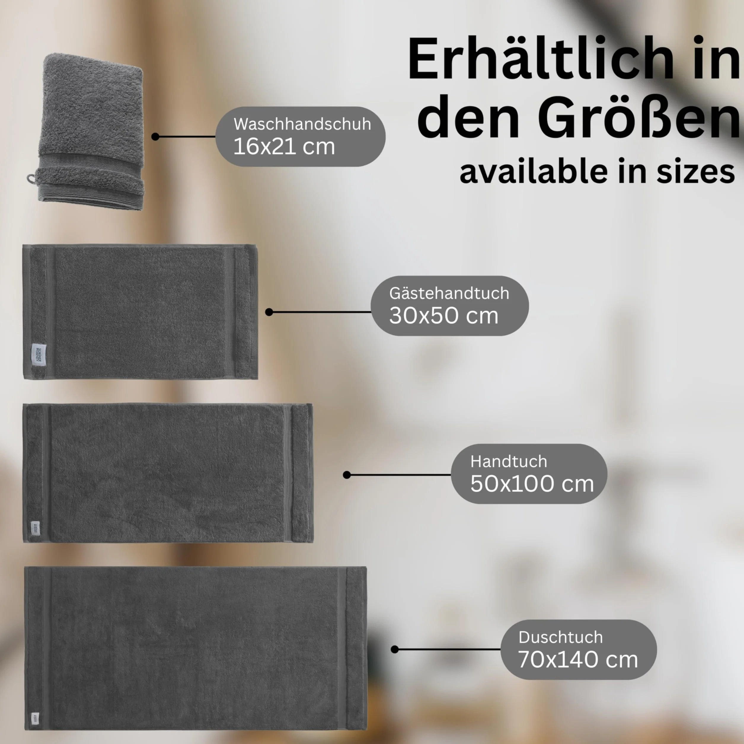 SCHÖNER WOHNEN 2-częściowy zestaw ręczników kąpielowych premium 70 x 140 cm – chłonne – luksusowe ręczniki kąpielowe antracytowe – 100% bawełna – puszyście miękkie – można łączyć jako zestaw ręczników