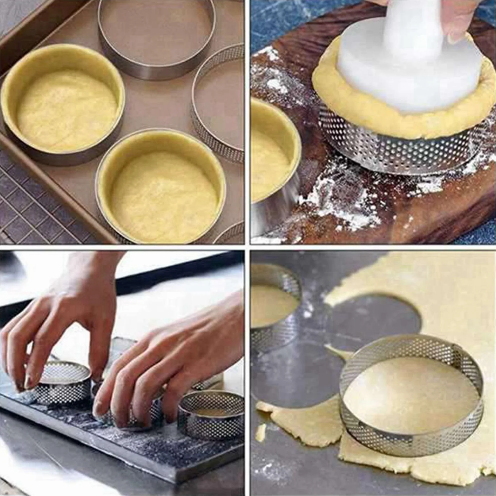 60 Sztuk OkrąGłE PierśCienie Tarta z Otworami Ciasto Owocowe Quiches Ciasto Kuchnia Forma do Pieczenia Perforowane Ciasto PierśCień 8Cm
