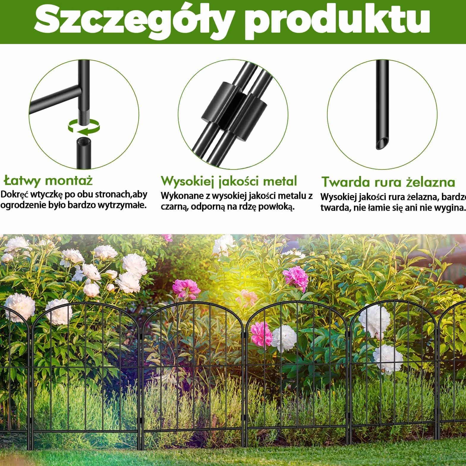 Ogrodzenie ogrodowe, 10 sztuk, kompletny zestaw dekoracyjny, metalowy płot wtykowy, łuk, płot ogrodowy, metalowe elementy ogrodzenia, ogrodzenie dla psów (łuk górny-B)