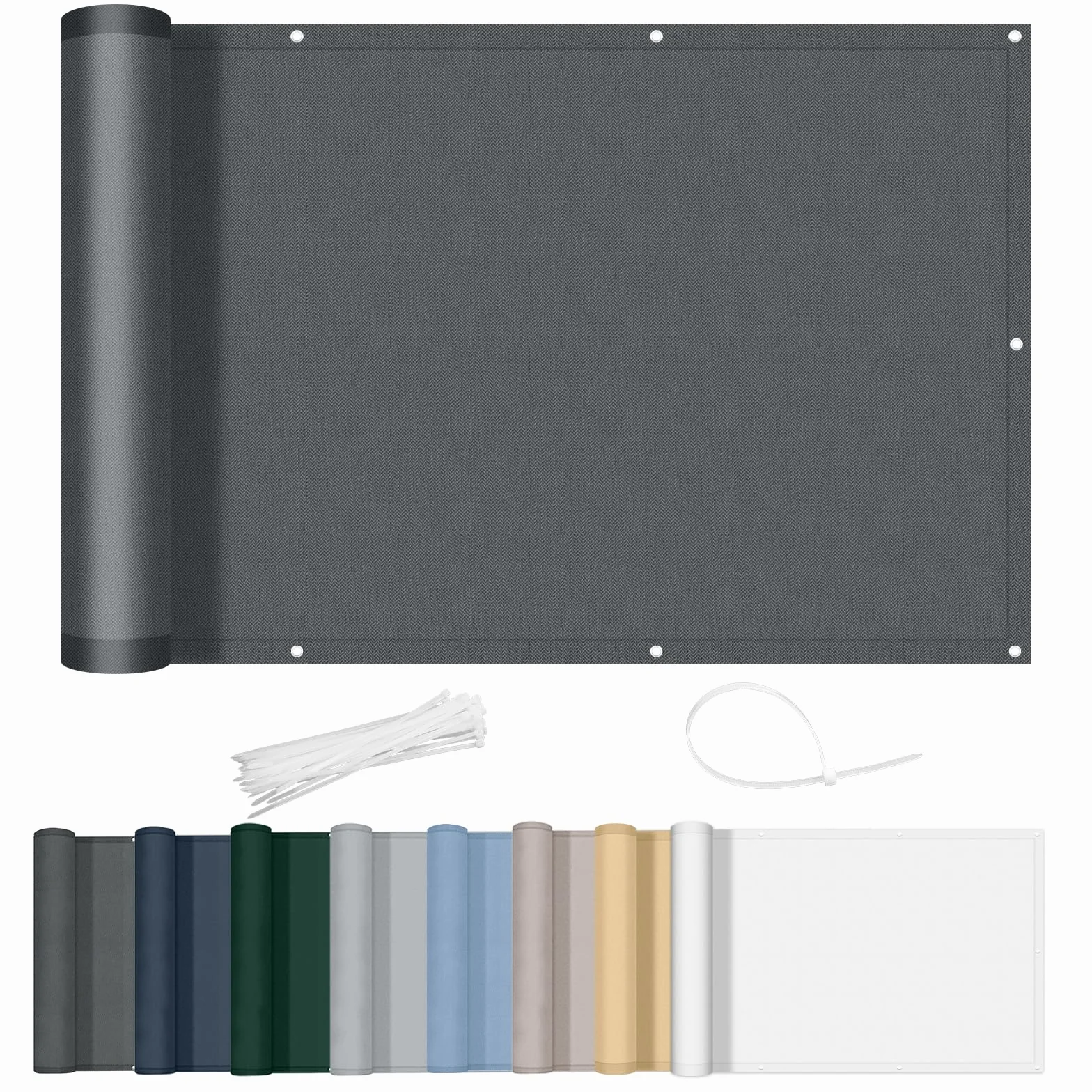 AXT SHADE Osłona Balkonowa 100x200cm Ochrona przed Wiatrem Nieprzejrzysta osłona Balkonu PES 170g/m² Ochrona przed Wiatrem i Promieniowaniem UV z oczkami i opaskami Kablowymi-Antracyt