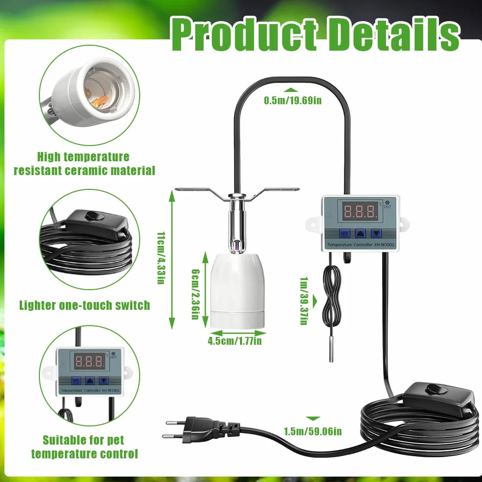 Ceramiczna oprawka E27 lampa grzewcza z regulatorem temperatury do terrarium węży jaszczurek 180°