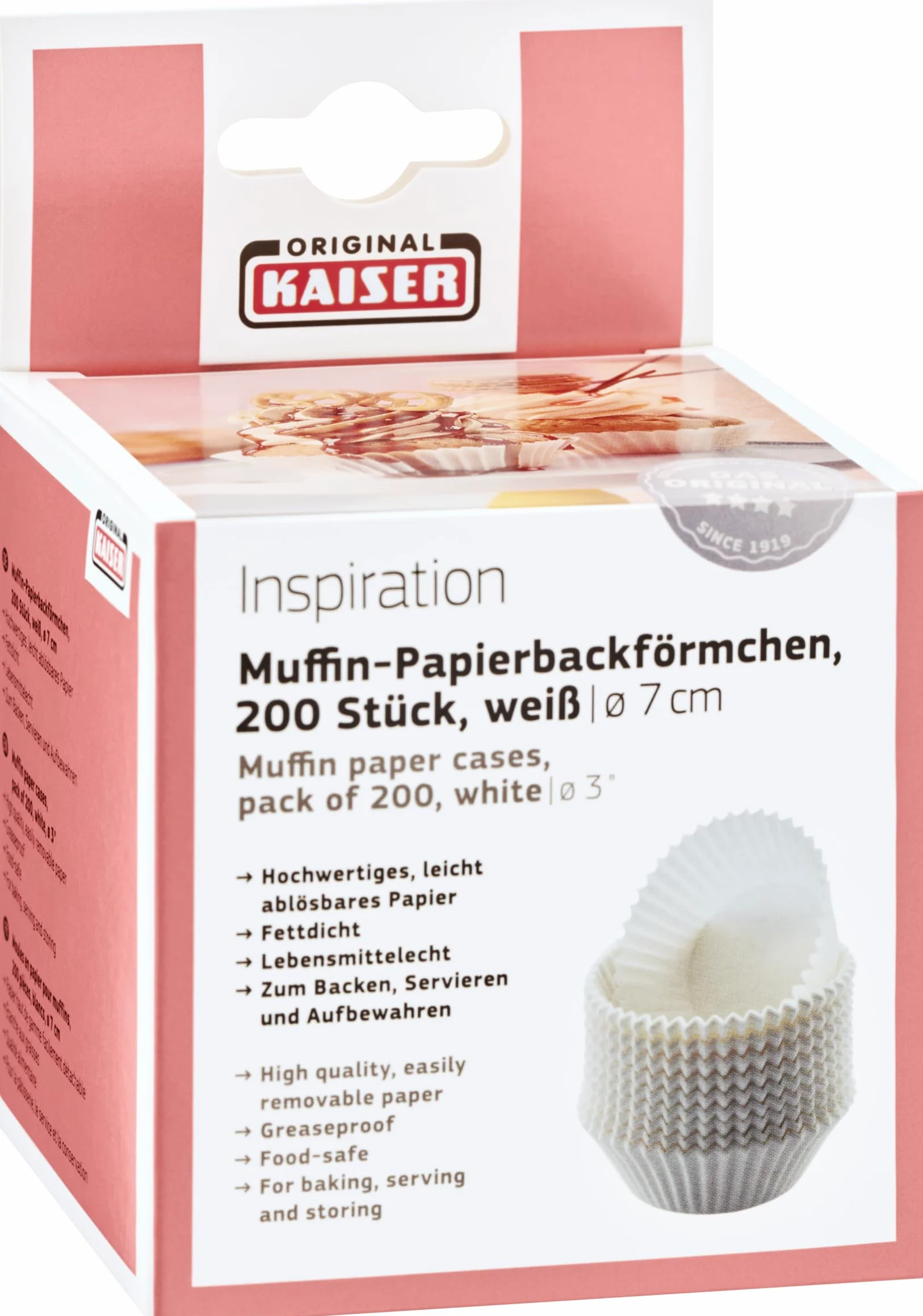 Kaiser Inspiration Foremki do Muffinek, Papierowe, Białe, Ø 7 cm, 200 szt.