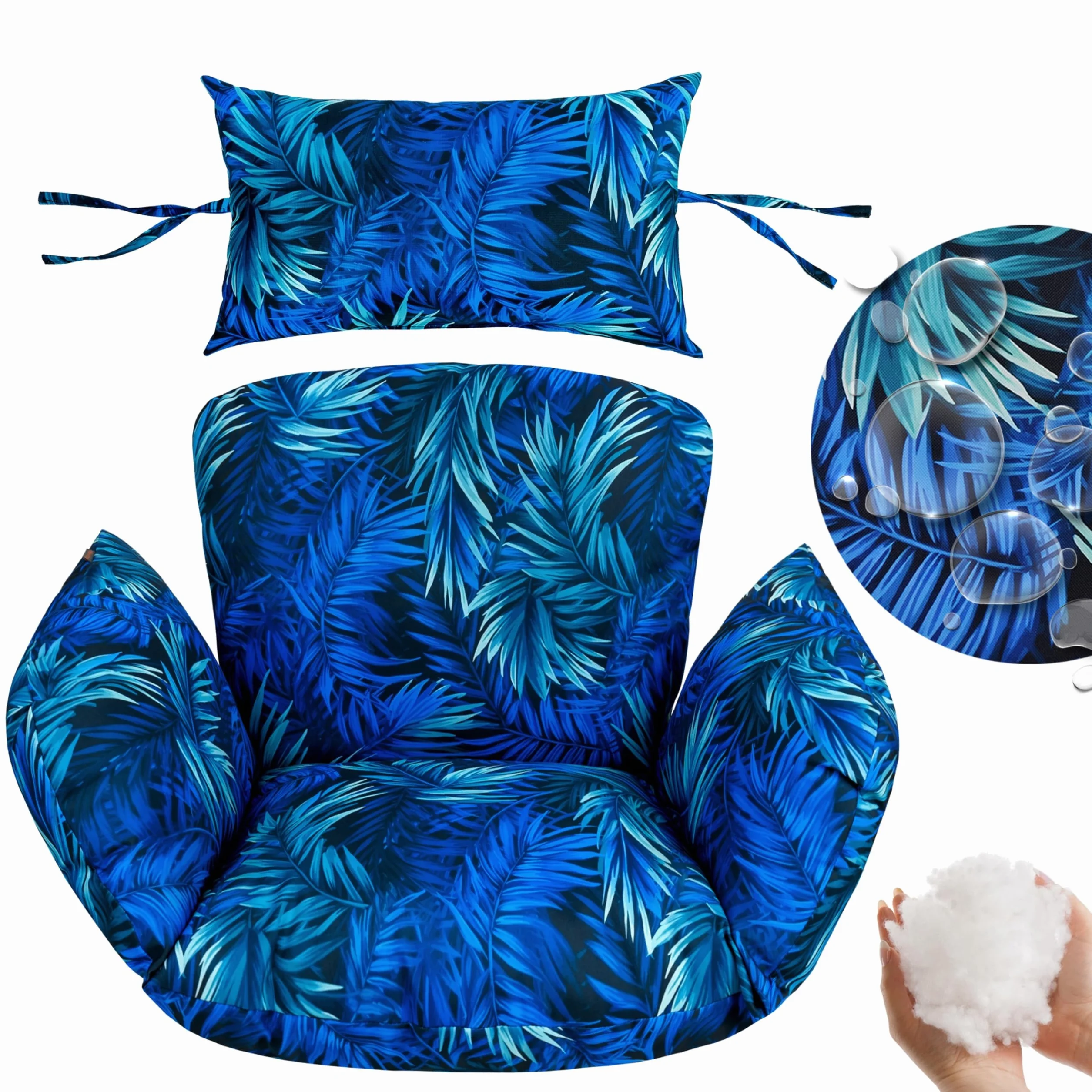 Poduszka Premium do fotela wiszącego kokon – wodoodporna poduszka ogrodowa XXL - ergonomiczna - trwała - łatwa w pielęgnacji - idealna na taras, balkon i do ogrodu - Blue Passion