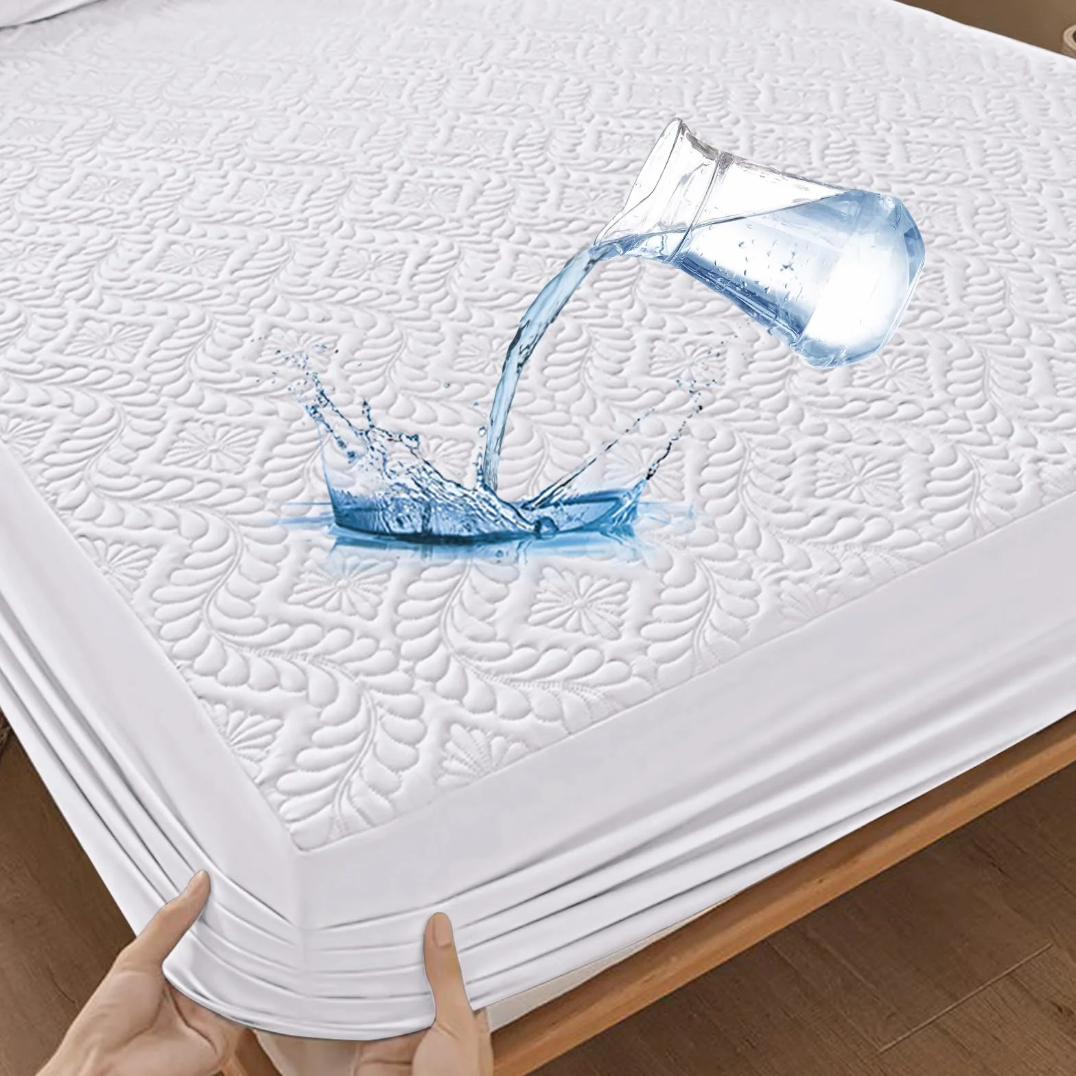 Wysokiej jakości ochraniacz na materac, wodoszczelny, 90 x 200 cm, luksusowy, wzór 3D, super chłonny, oddychający pokrowiec na materac, nieprzepuszczająca wody, ochrona materaca, ochrona przed