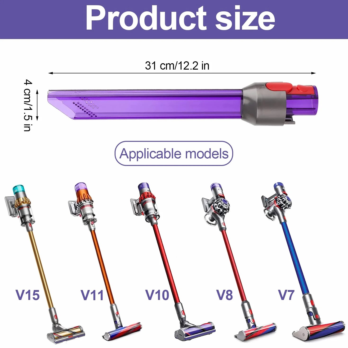 Nadymka do szpar, LED Wąska szczelina, Light Pipe Wąska szczelina, akcesoria do odkurzacza Dyson, nasadki do odkurzaczy, dysze do odkurzaczy Dyson V7 V8 V10 V11 V15