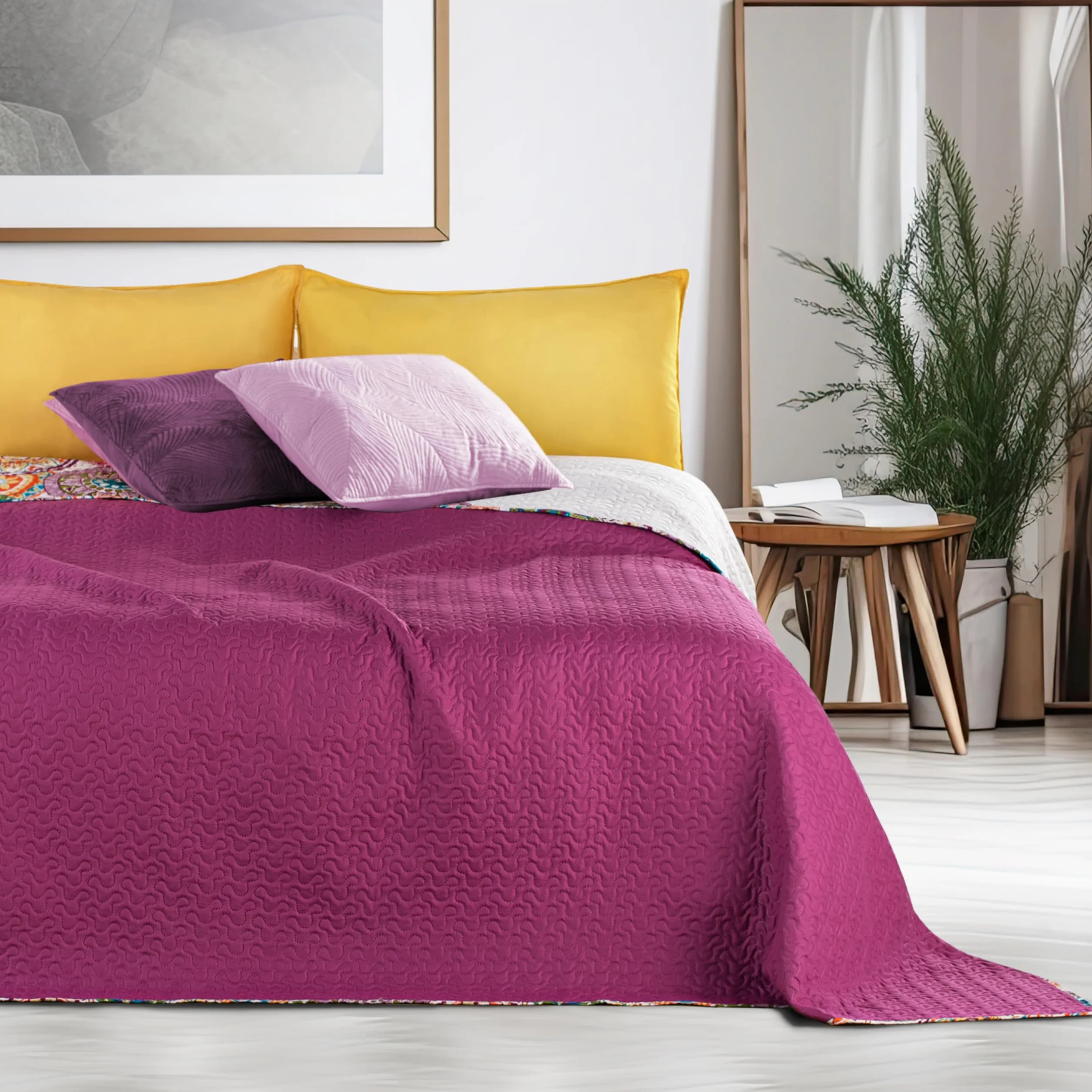 DecoKing 12222 Dwustronna narzuta na łóżko 200 x 220 cm różowy fioletowy biały ciemny antracyt kolorowa Bibi