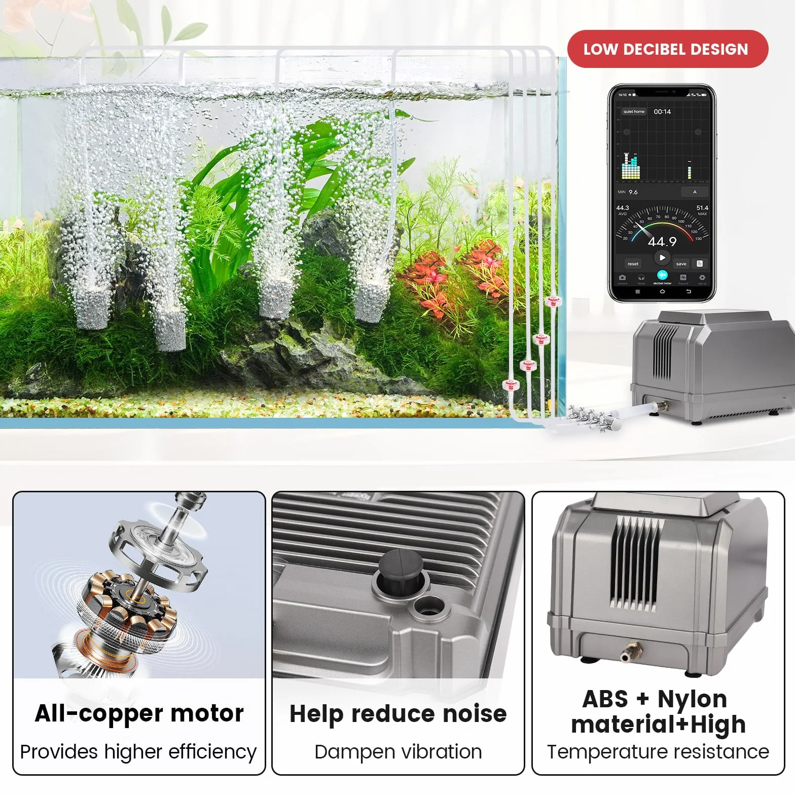 Hygger – pompa powietrza do akwarium, 870 L/H, 10 W, regulowana, mocna, 4 wyjścia, tleniarki do akwarium do 2200 L