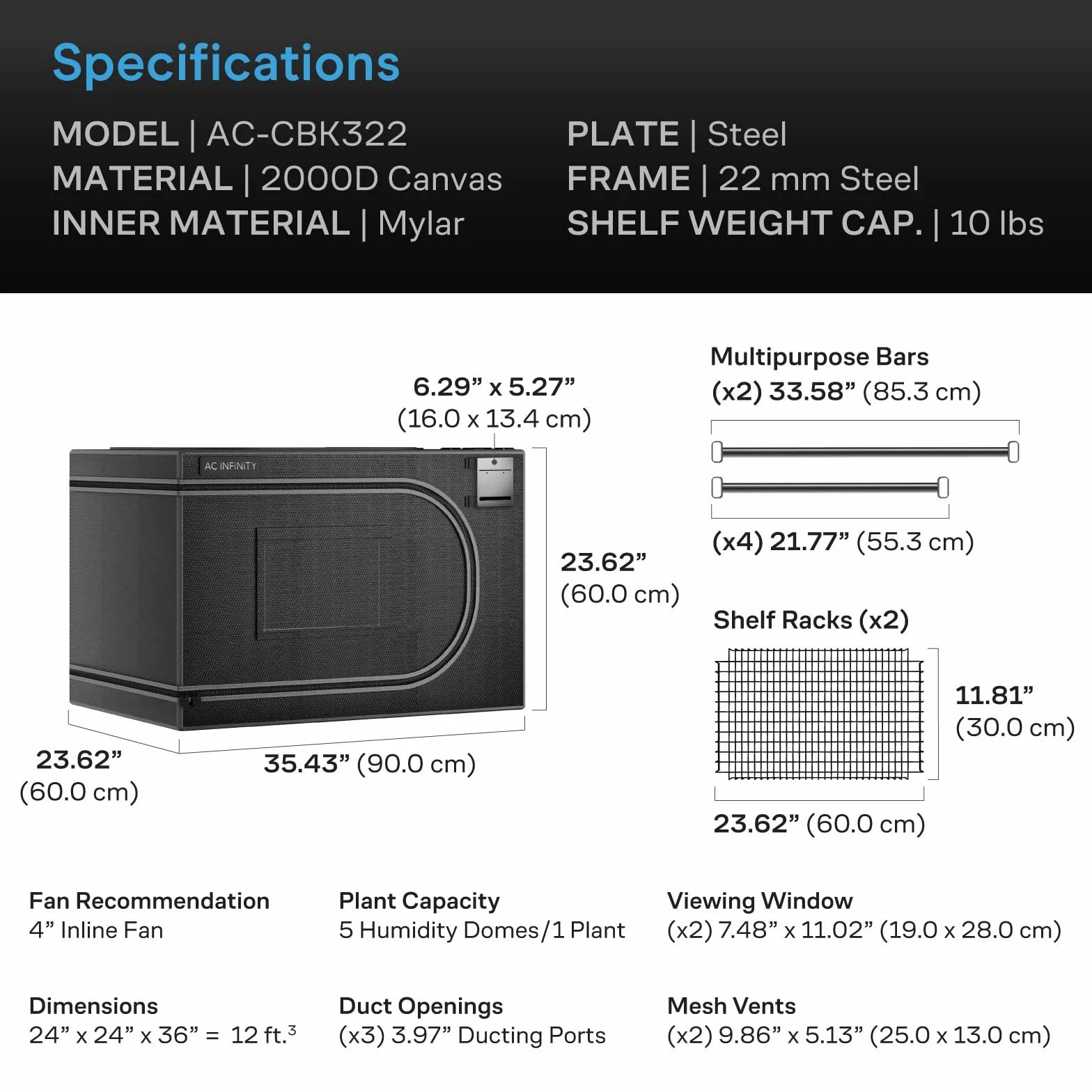 AC Infinity CLOUDLAB Advance Propagation Grow Tent 2000D diamentowe płótno mylarowe, orientacja pionowa lub pozioma, mini namiot do kiełkowania, klonowania, grzybów, wczesnej uprawy roślin w