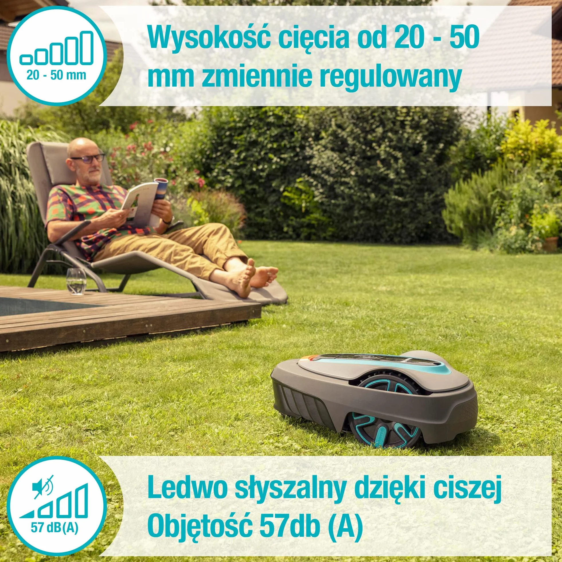 Gardena robot koszący smart SILENO life 750 m² zestaw: Nowa technologia LONA AI, sterowanie aplikacją, SensorControl, dla wzniesień do 35 procent, w tym inteligentna bramka, wersja PL (19701-72)