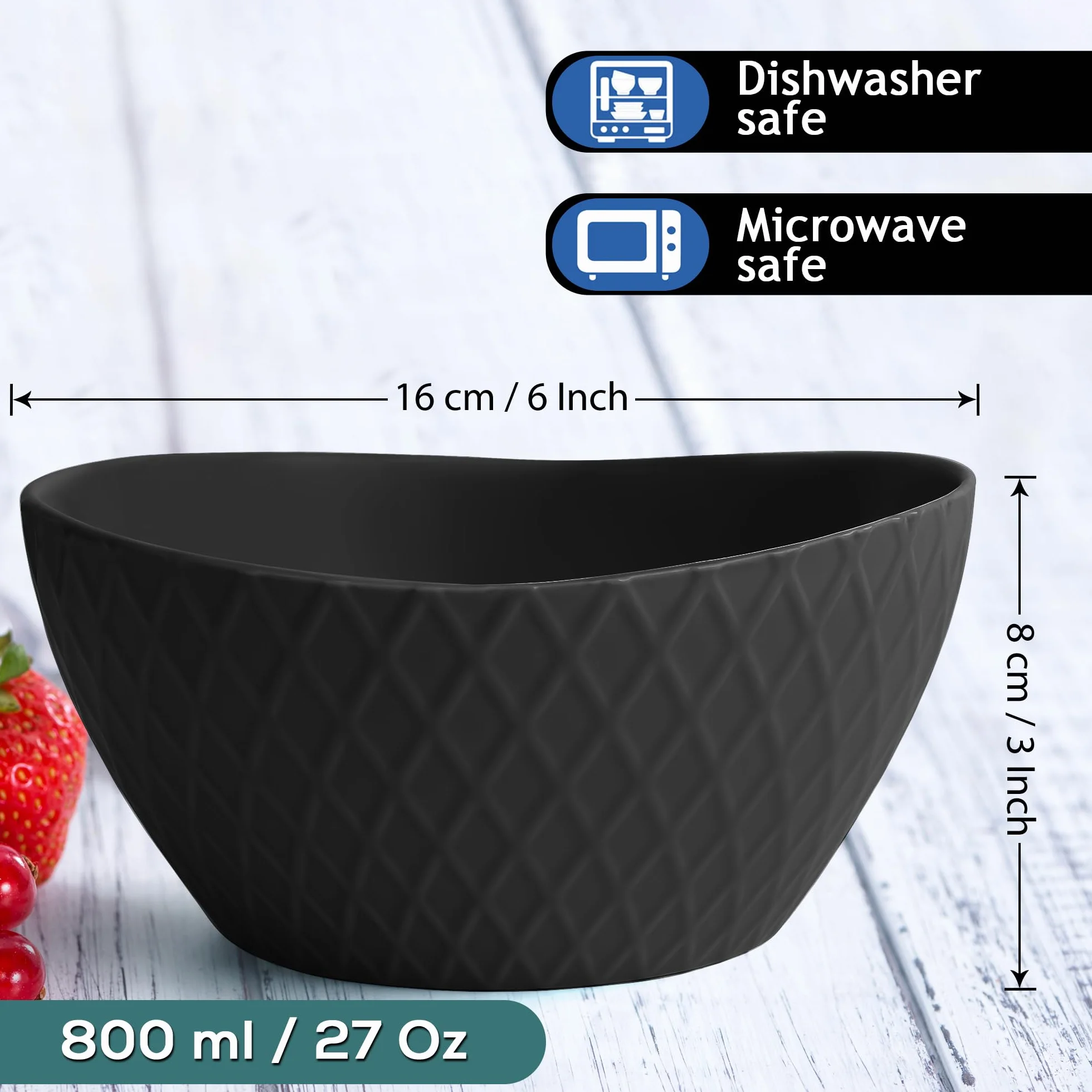 MIAMIO - 6 x 800 ml - Zestaw misek/zestaw misek na płatki śniadaniowe - Nowoczesne matowe miski - Zestaw dużych misek - Kolekcja Palmanova (Czarny)